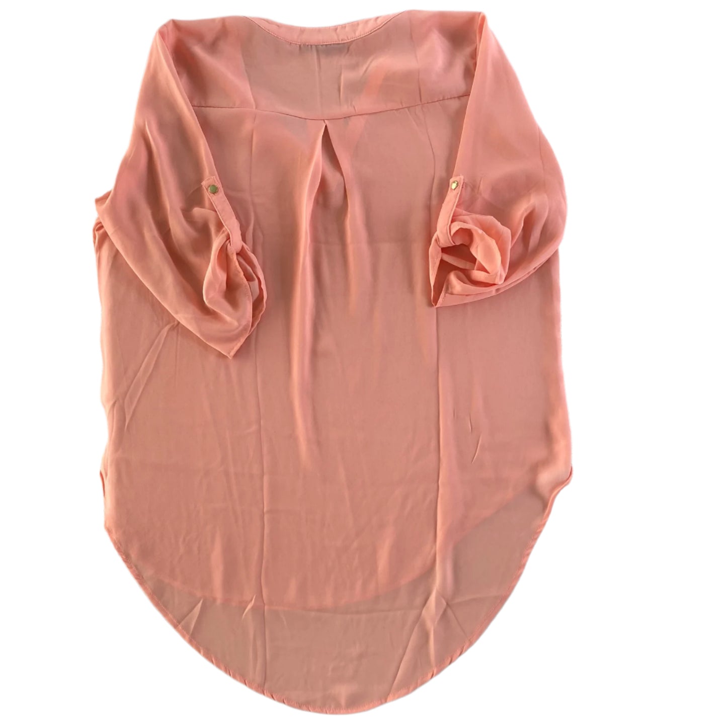 Peach Sheer Blouse – Split Neck – Roll Tab Sleeves – Size 2X (42Pops) back flat lay