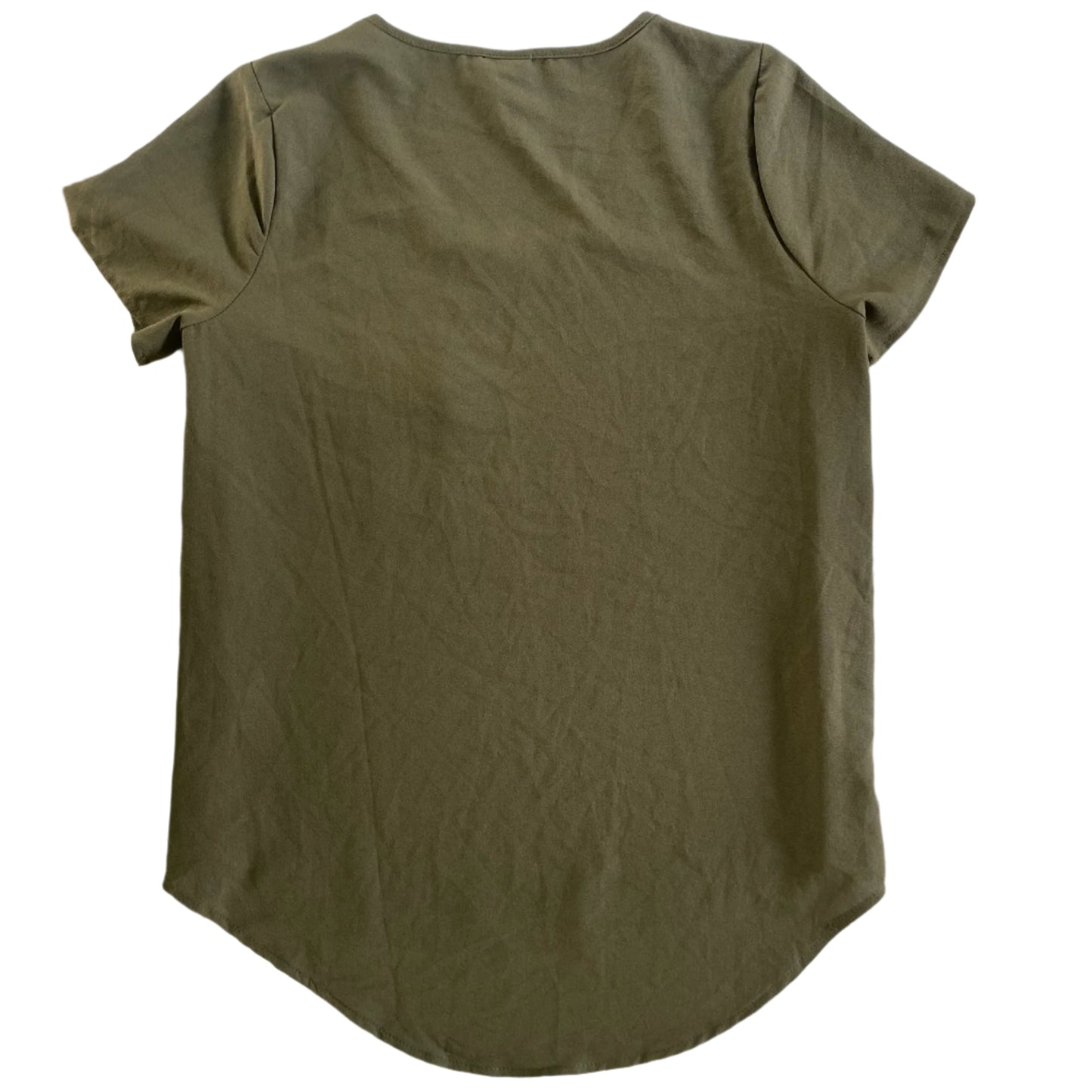 Olive Green Zip Accent Top – Short Sleeve – Size M (Paper Crane) back view