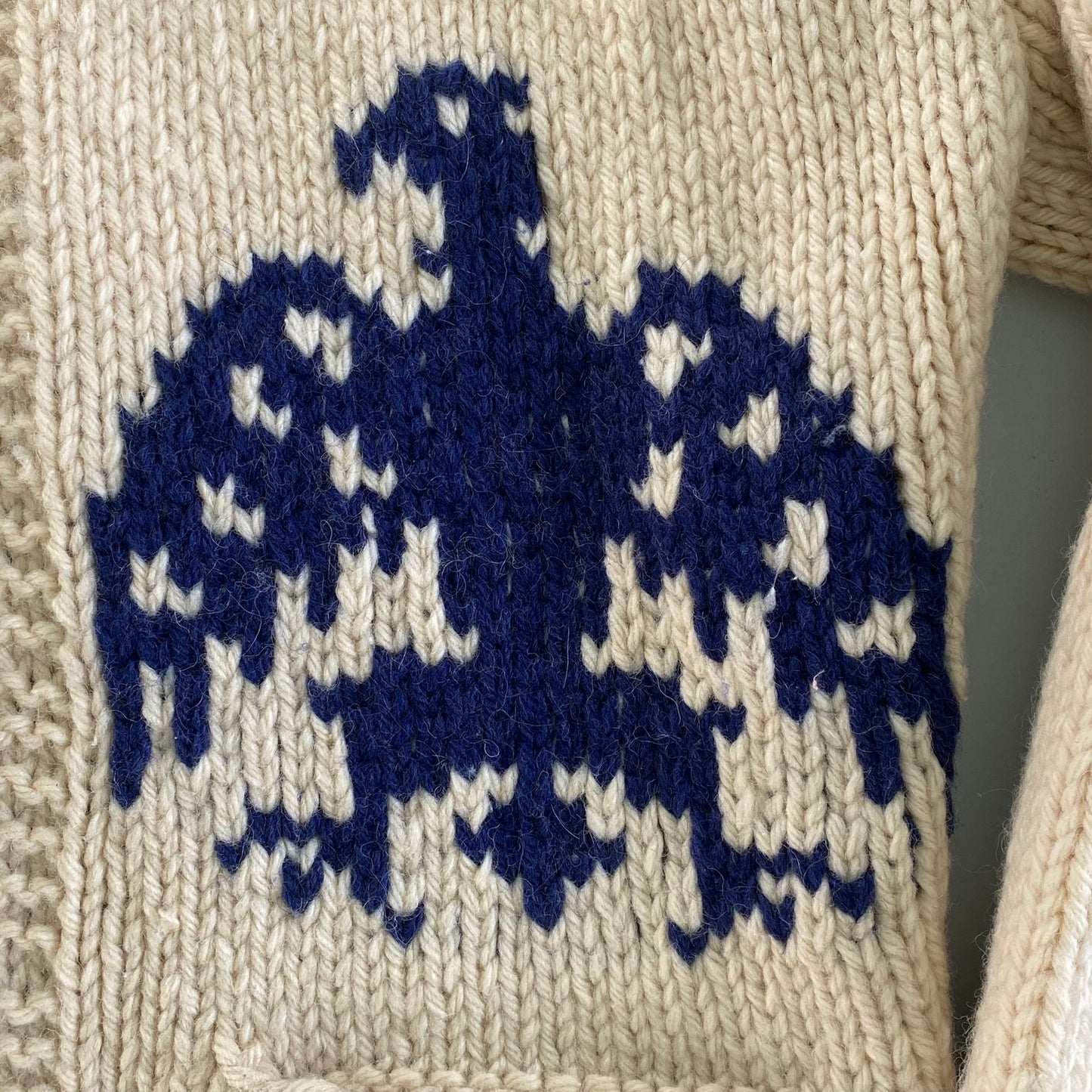 Handmade Cowichan-Style Wool Sweater – Zip-Up – Eagle Motif – Size Medium