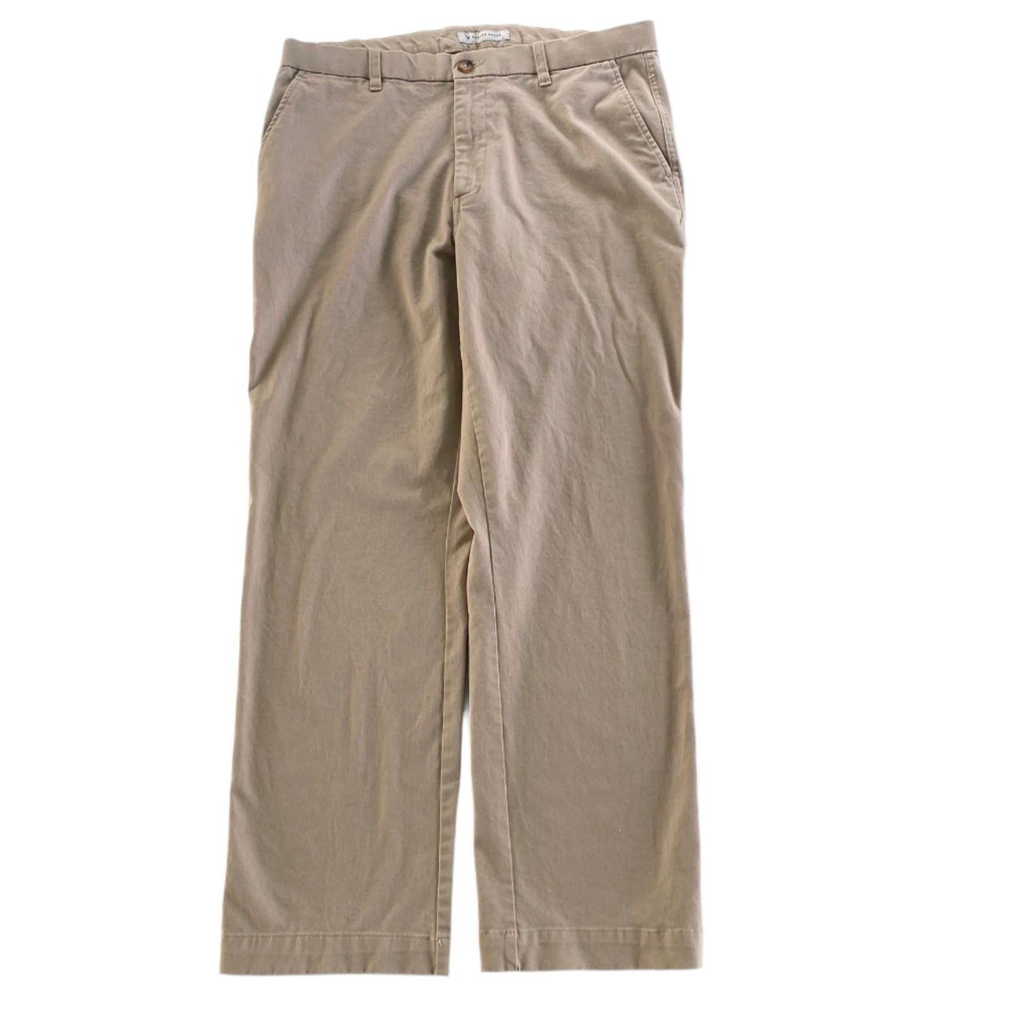 Men’s Khaki Cotton Blend Chino Pants – 36x32 – Stretch Fit (Denver Hayes) full front view flat lay