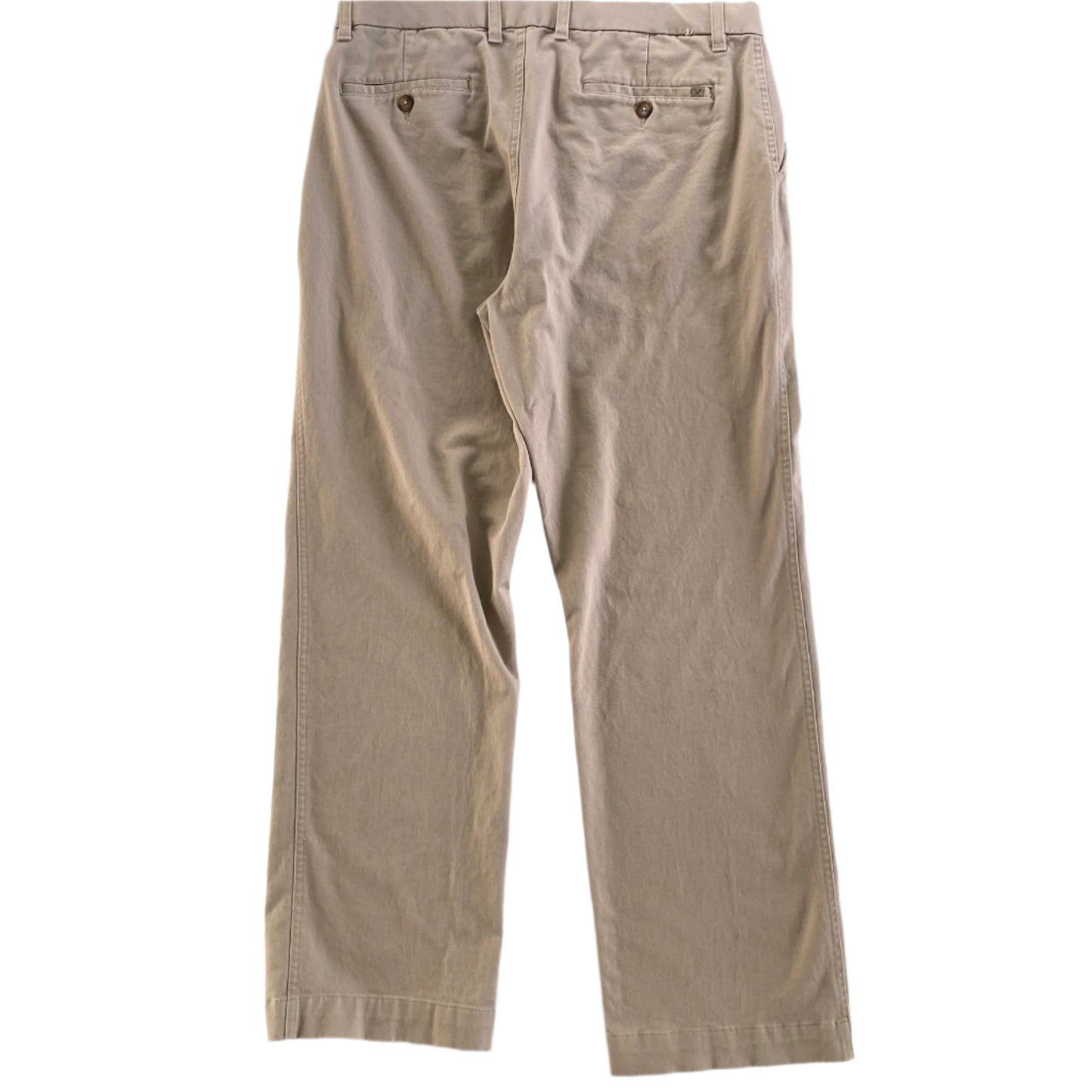 Men’s Khaki Cotton Blend Chino Pants – 36x32 – Stretch Fit (Denver Hayes) back view flat lay