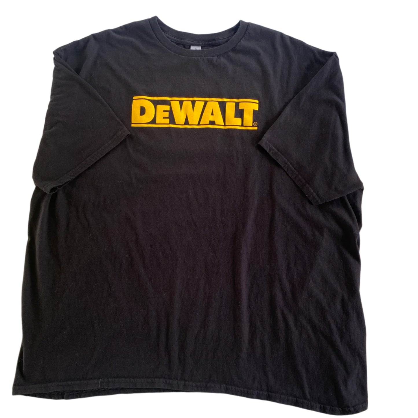 DeWALT Graphic T-Shirt – “Tough in the North” Logo – Softstyle Cotton – Size 2XL (Gildan) front view in a flat lay