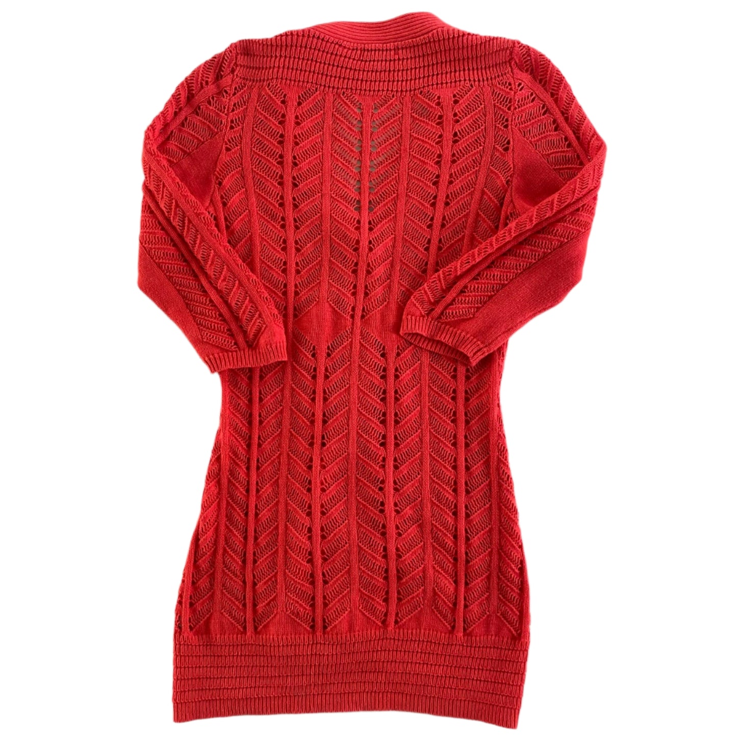Red Open-Knit Cardigan – Button-Front – Lightweight Cotton – Size S (JP Evolution) back flat lay view