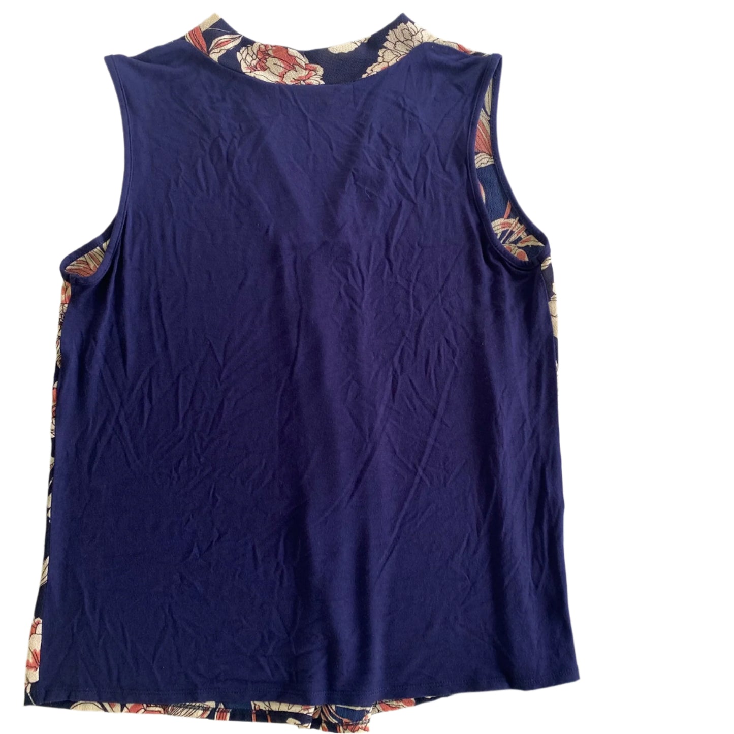 Floral Sleeveless Top – Navy & Coral – Lightweight & Stylish – Size L (Missa) back view