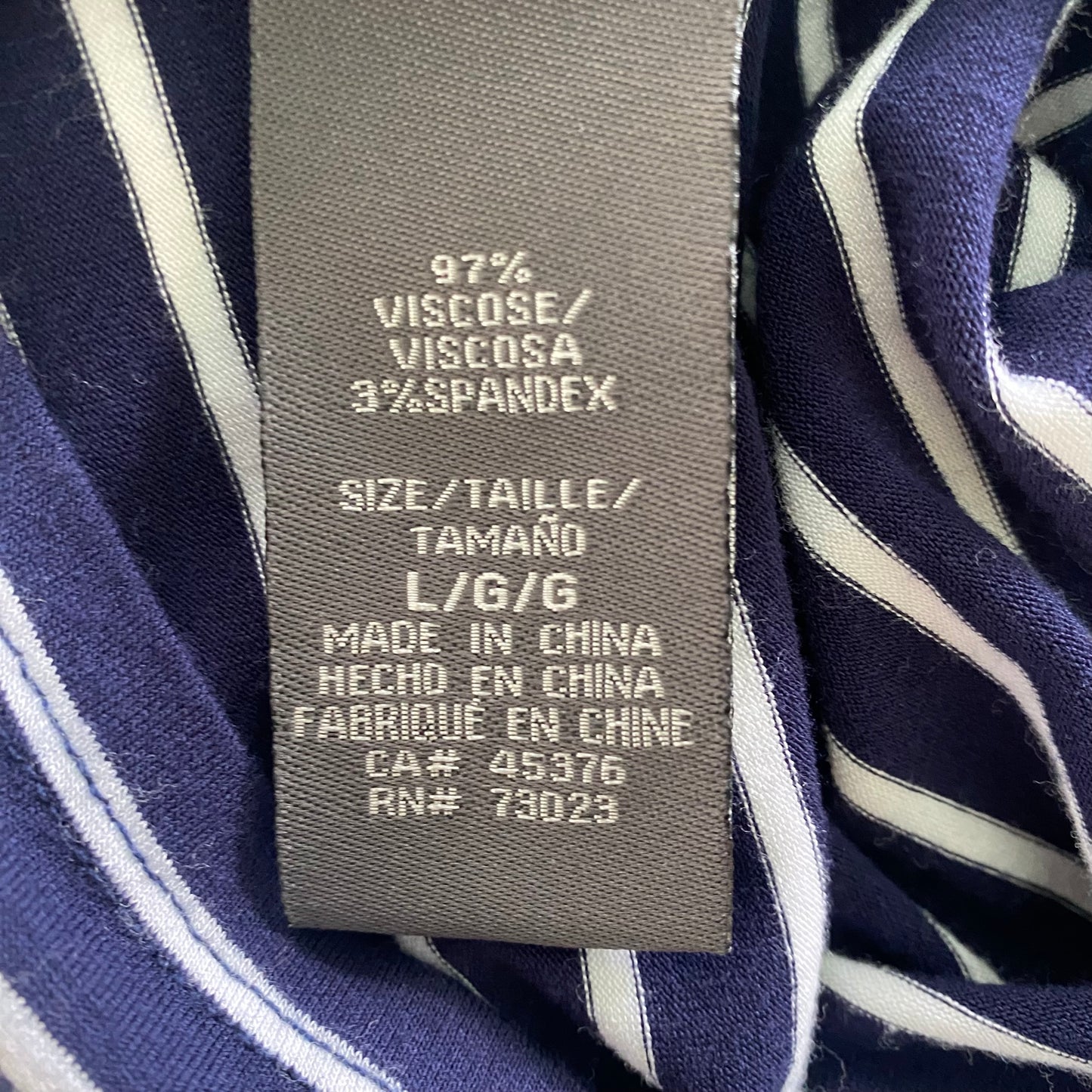 Navy & White Striped Top – Pearl Sleeve Detail – Size M (Suzy Shier) garment tag