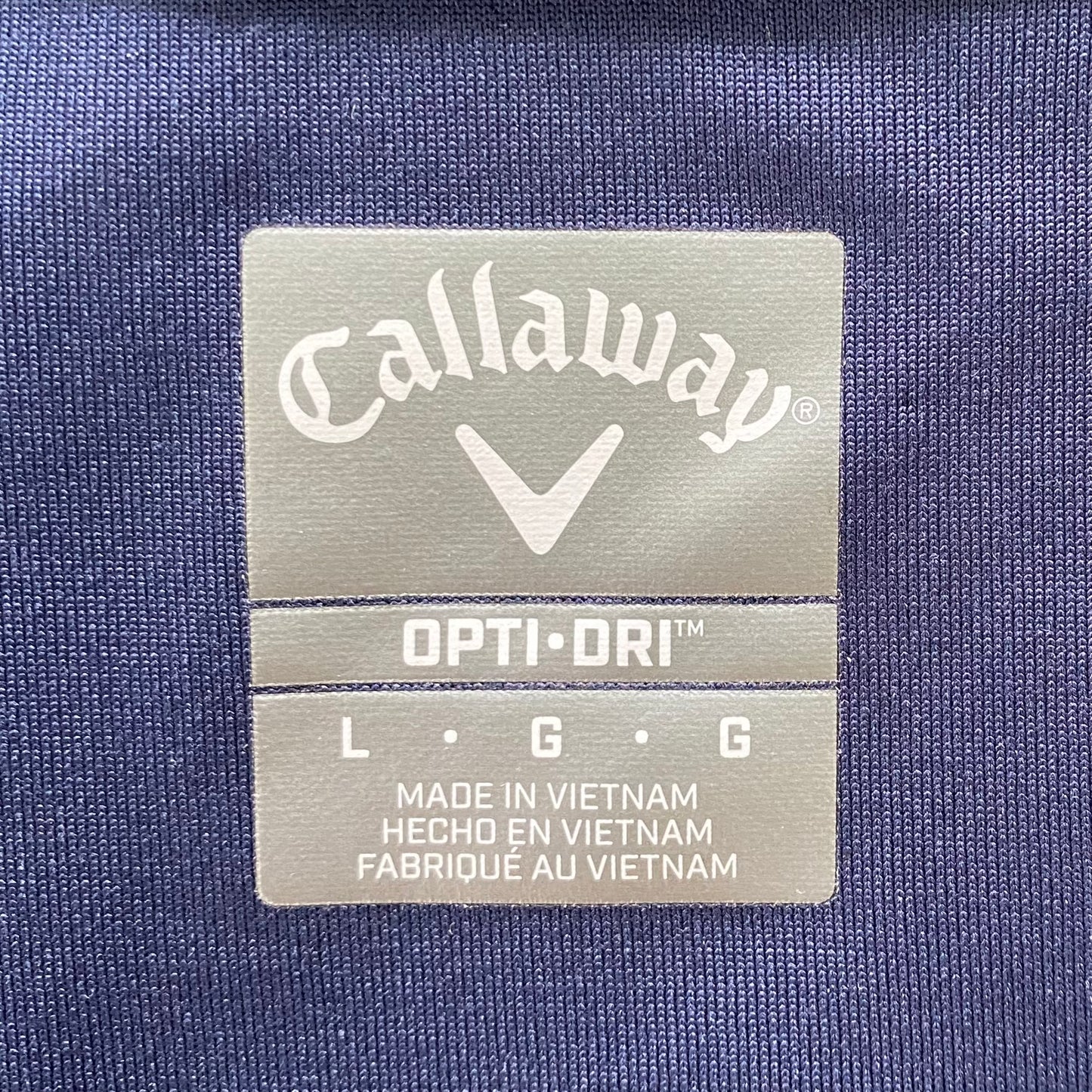 Men’s Performance Polo – Navy with Pink & White Stripes – Opti-Dri – Size L (Callaway) garment tag