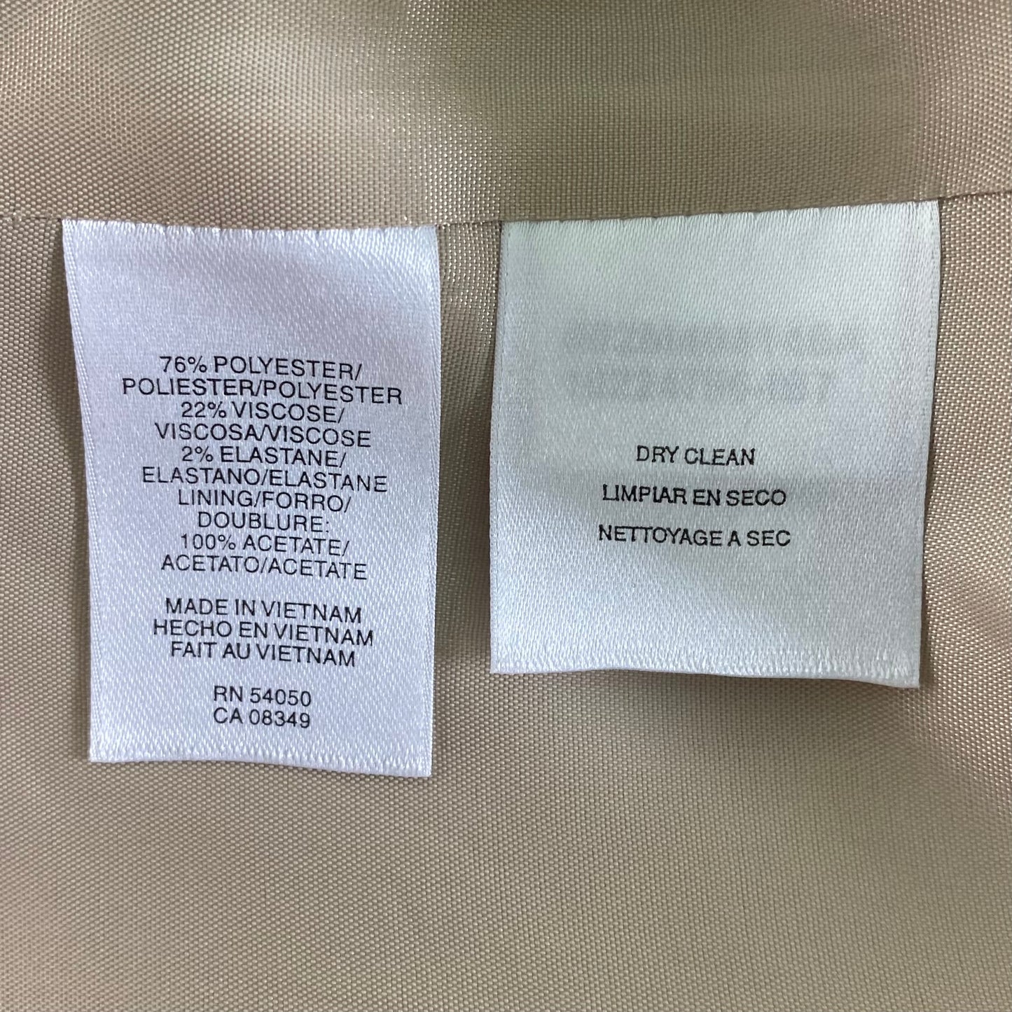 Tailored Beige Blazer – Classic Two-Button Style – Size 8 (Anne Klein) garment tag