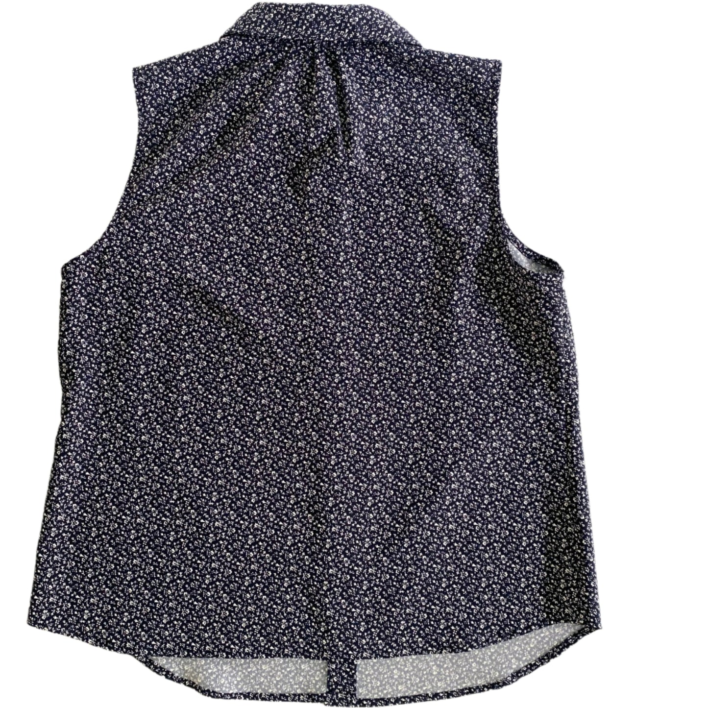 Navy Sleeveless Blouse – Micro Floral Print – Lightweight & Sustainable – Size M (Cleo) back