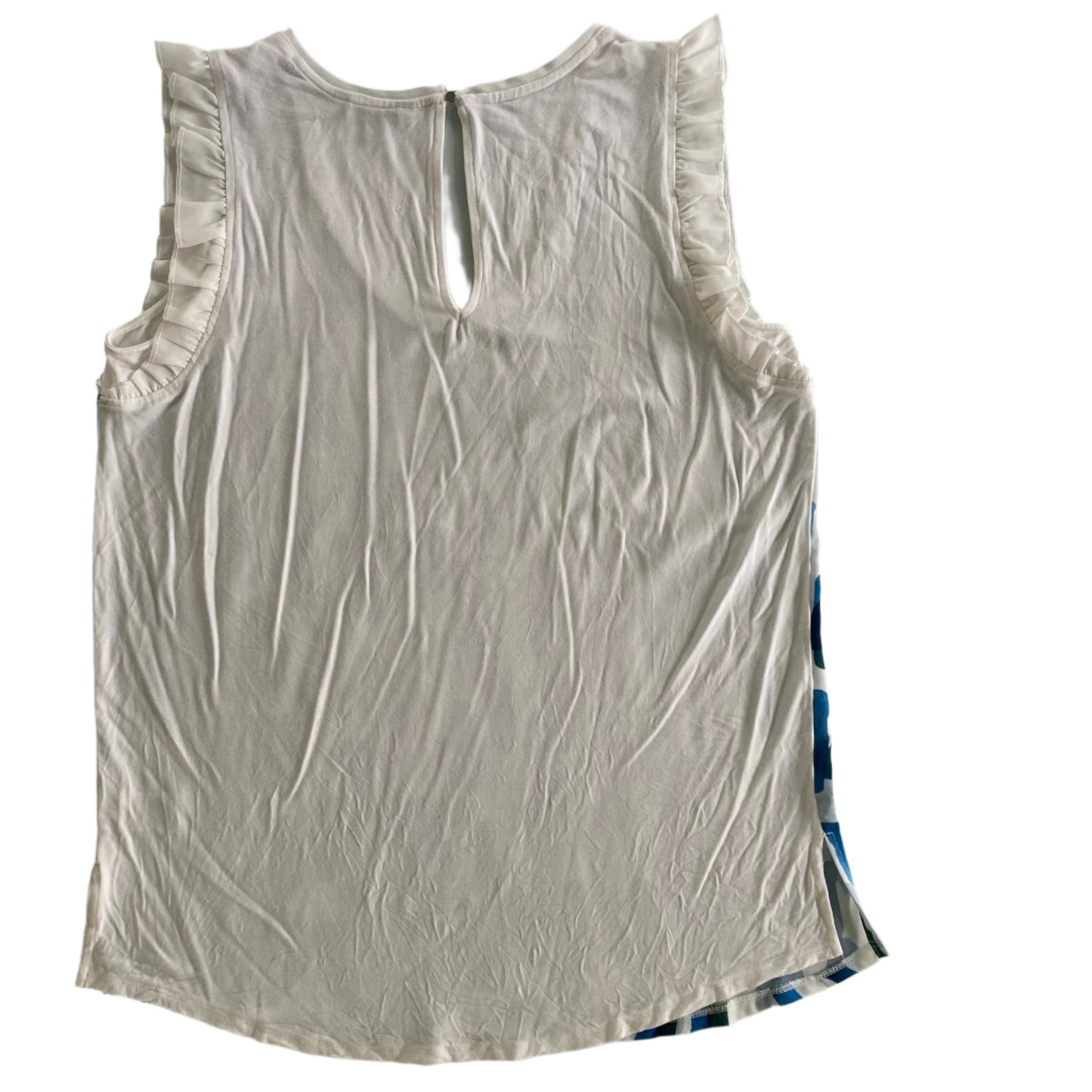 Sleeveless Ruffle Blouse – Watercolor Print – Keyhole Back – Size M (RW&CO.) back
