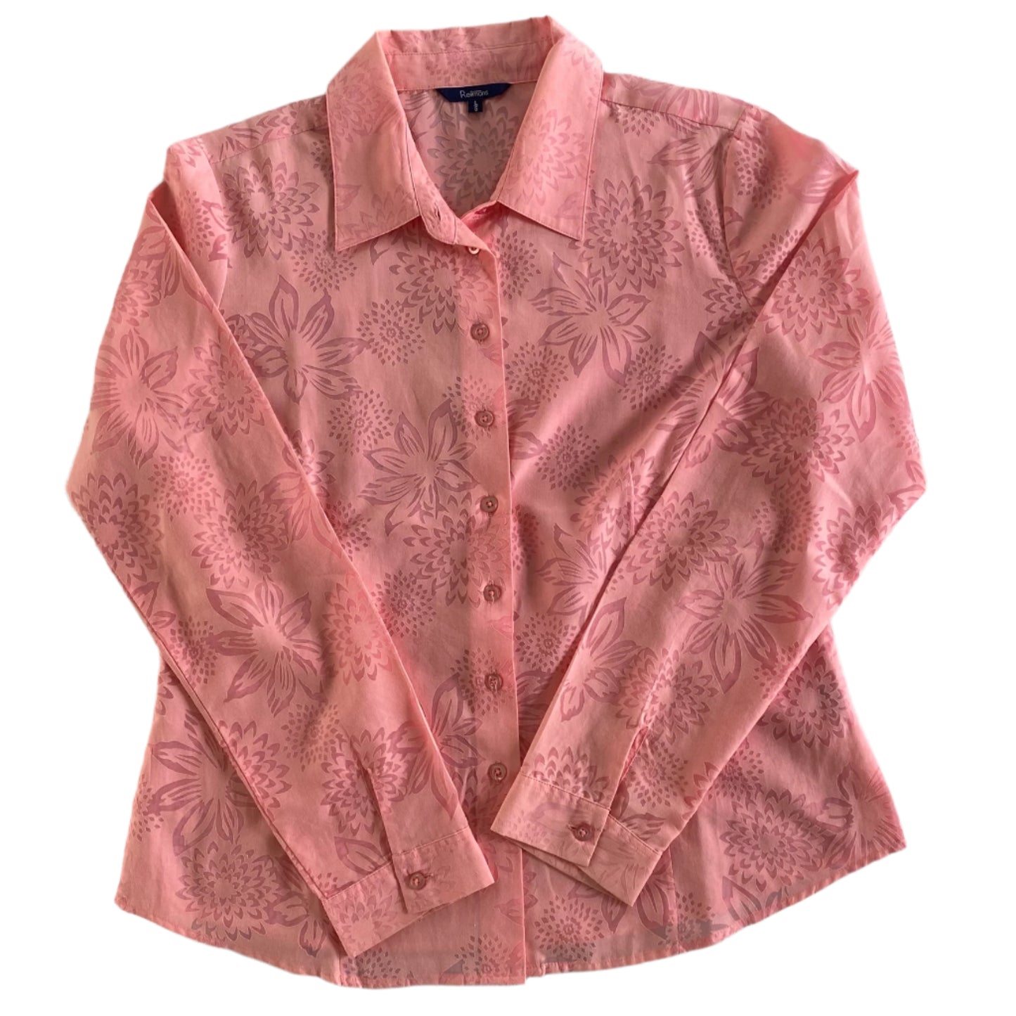 Floral Button-Up Blouse – Long Sleeve – Pink Tonal Print – Size L (Reitmans) front