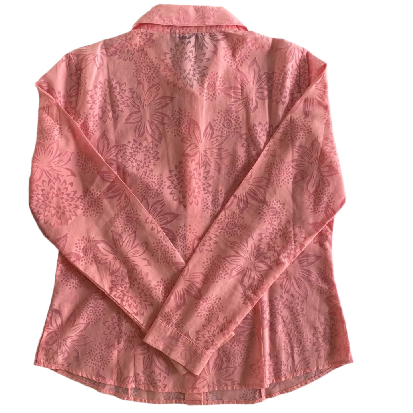 Floral Button-Up Blouse – Long Sleeve – Pink Tonal Print – Size L (Reitmans) back