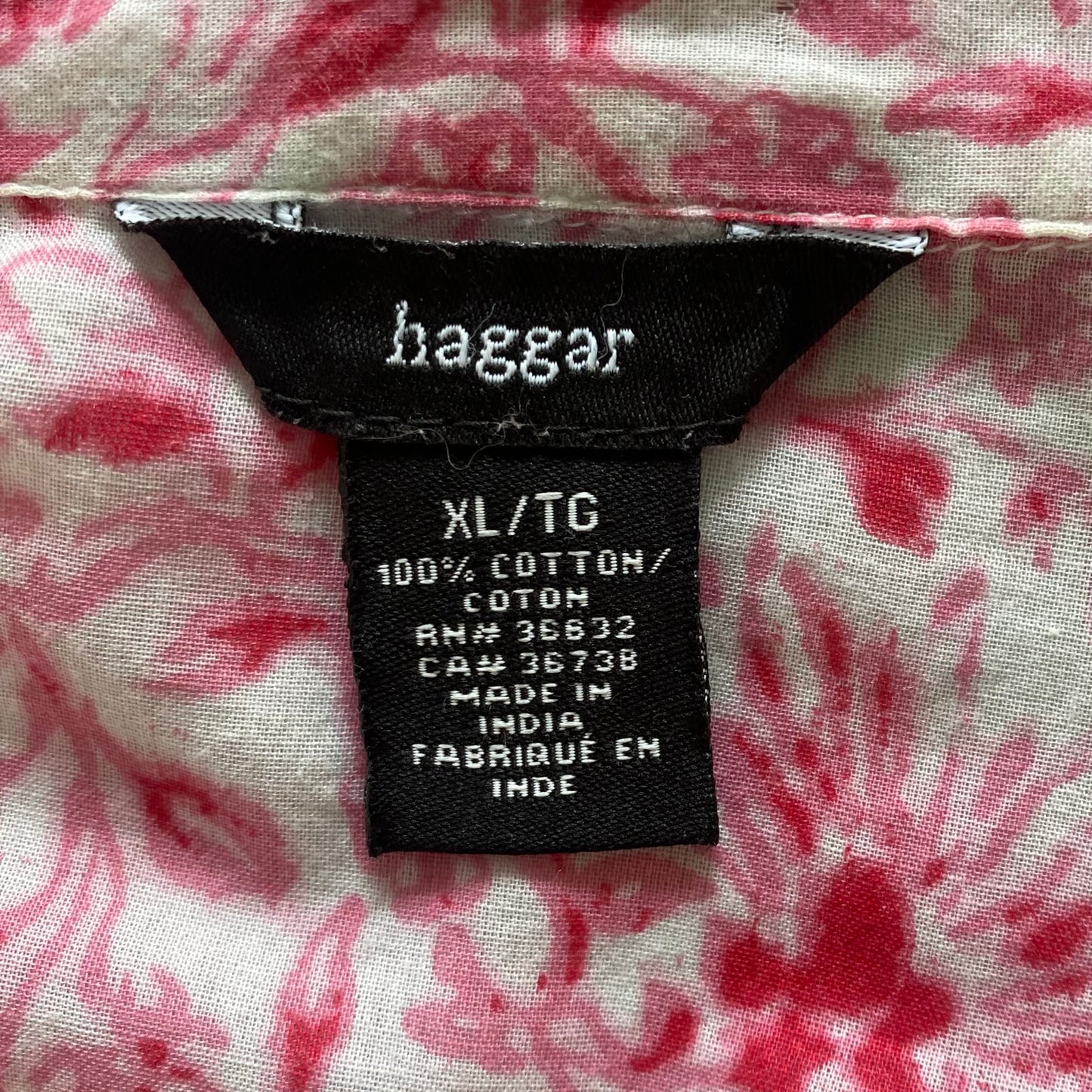 Pink & White Floral Blouse – Button Front – Lightweight Cotton – Size XL (Haggar) garment tags