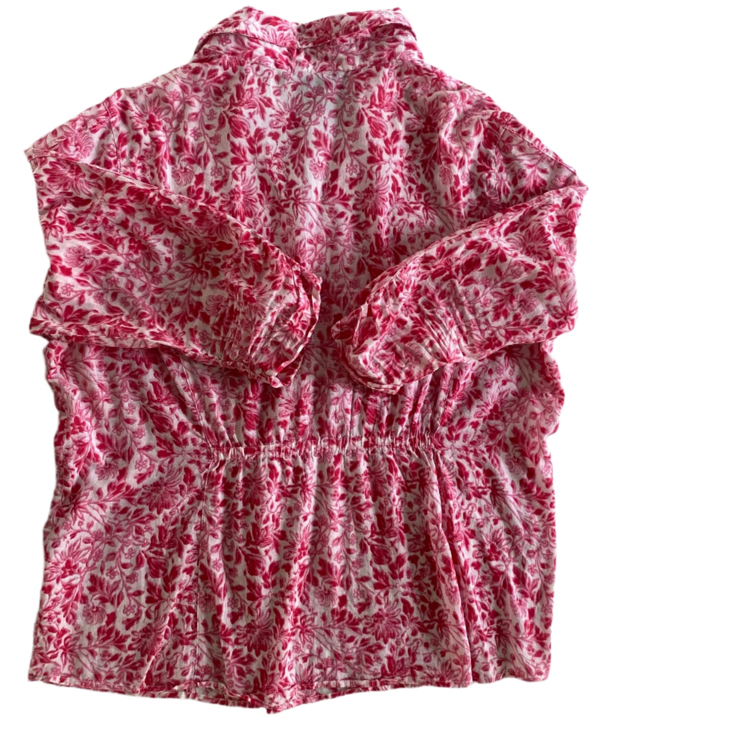 Pink & White Floral Blouse – Button Front – Lightweight Cotton – Size XL (Haggar) back