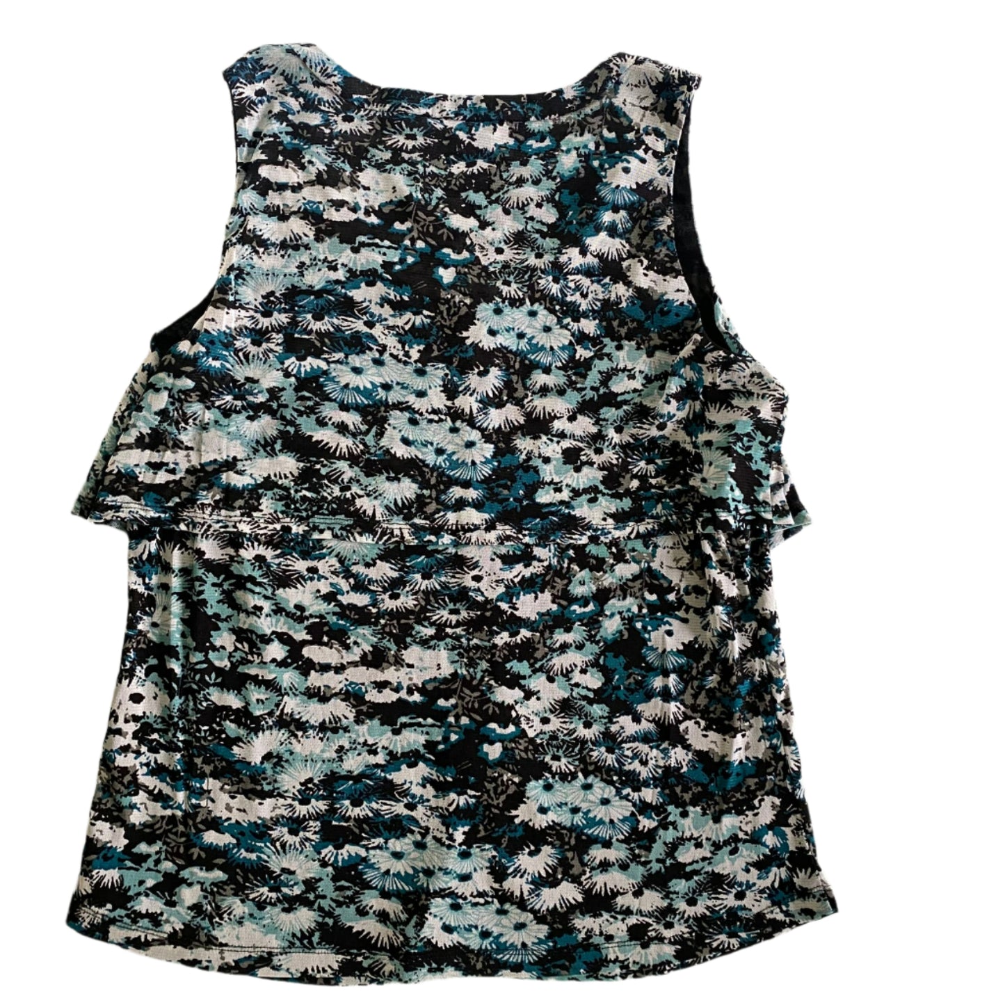 Blue & White Floral Sleeveless Top – Lightweight Nylon – Size XL Petite (Cleo) back