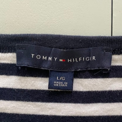 Navy & White Striped Flutter Sleeve Top – 100% Cotton – Size L (Tommy Hilfiger) garment tag