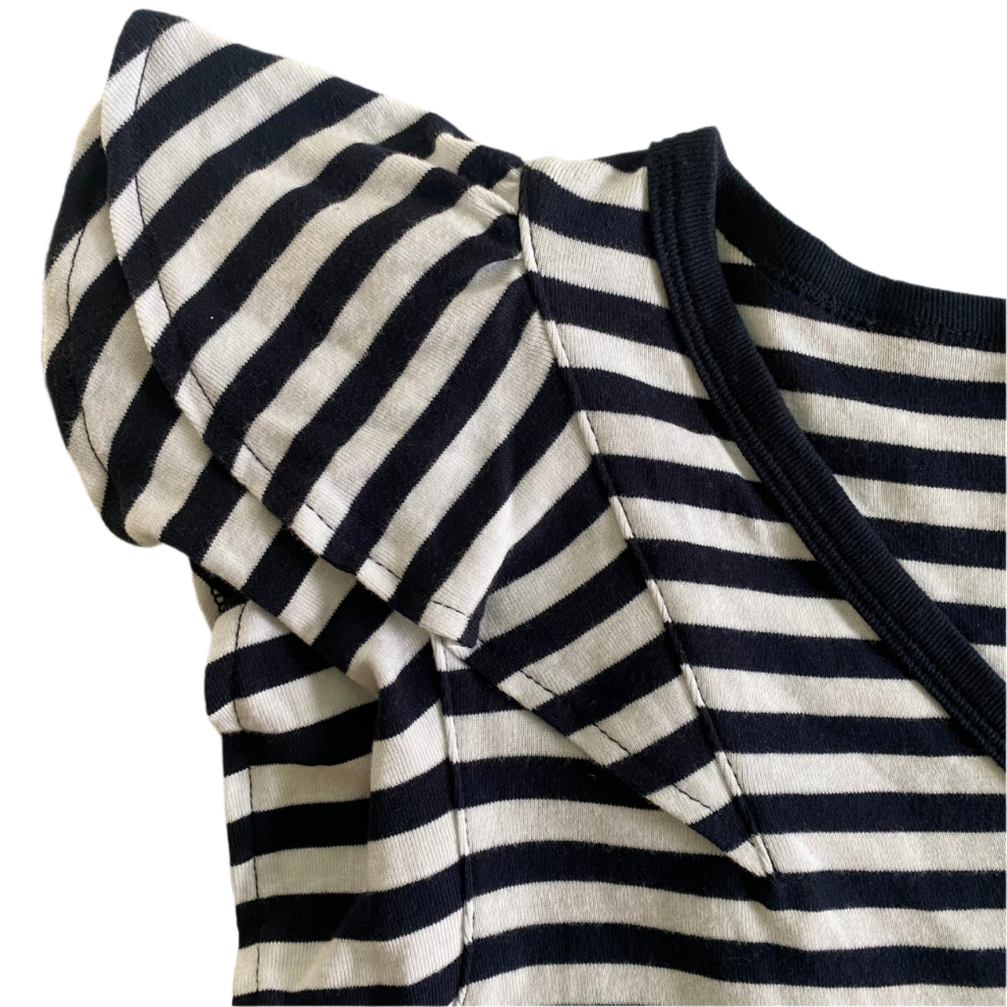 Navy & White Striped Flutter Sleeve Top – 100% Cotton – Size L (Tommy Hilfiger) close up of ruffled sleeve