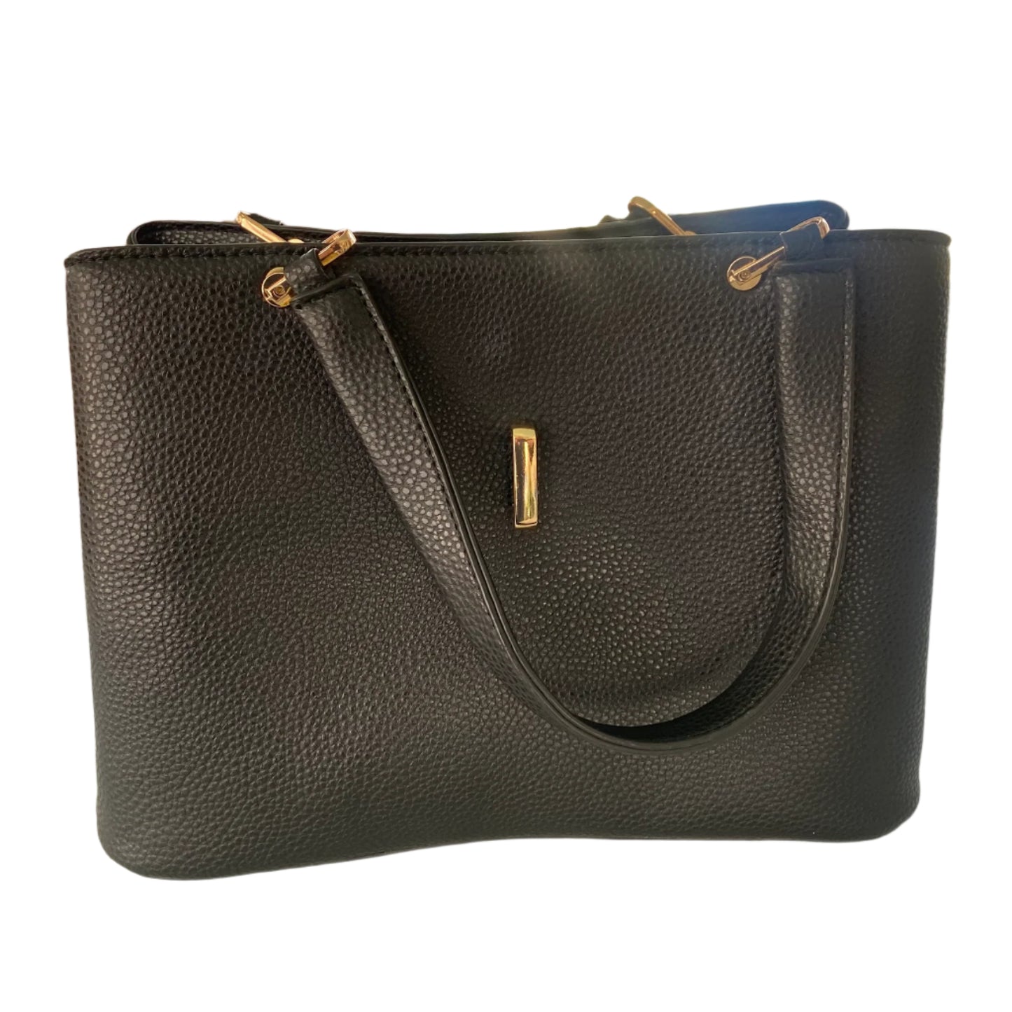 Black Pebbled Tote Purse – Gold Hardware – Dual Handle + Strap (Crosssi)