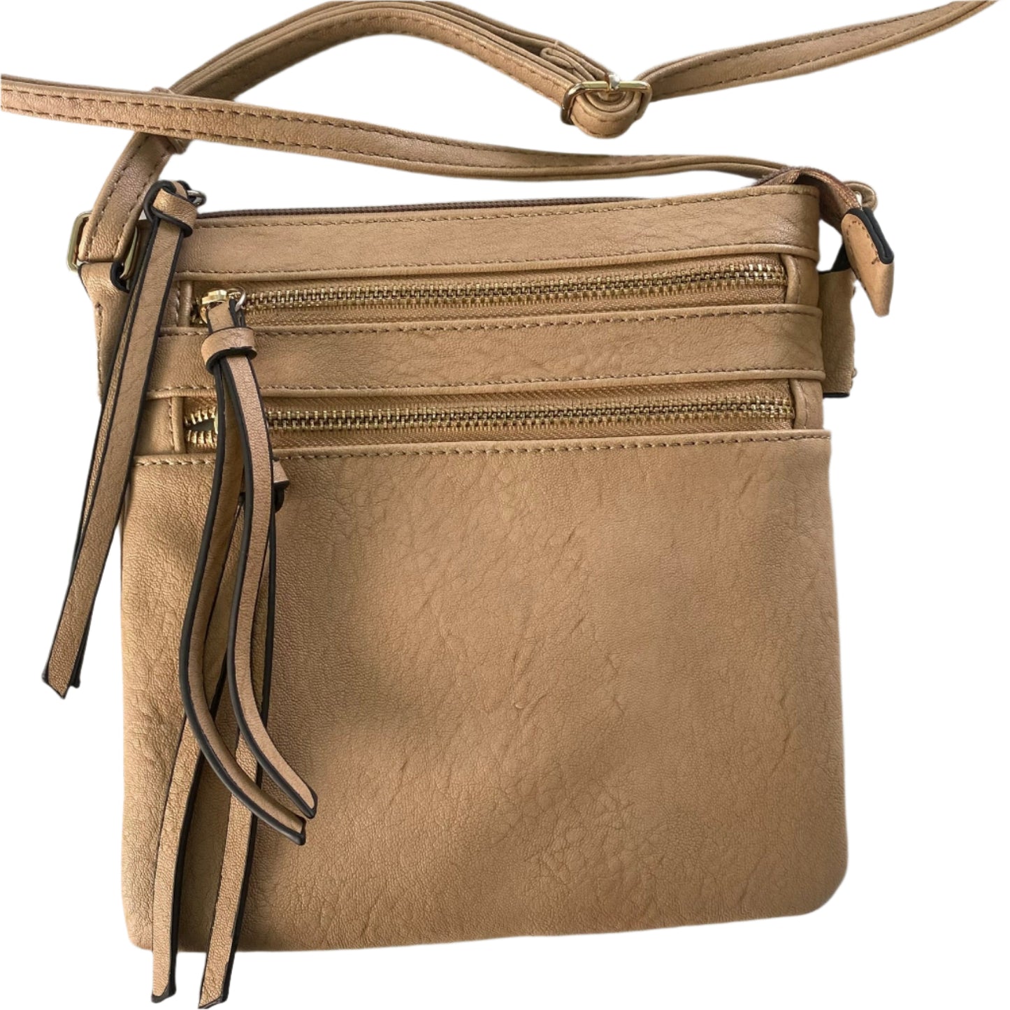 Beige Crossbody Purse – Adjustable Strap – Multi-Zip Pockets (Unbranded)