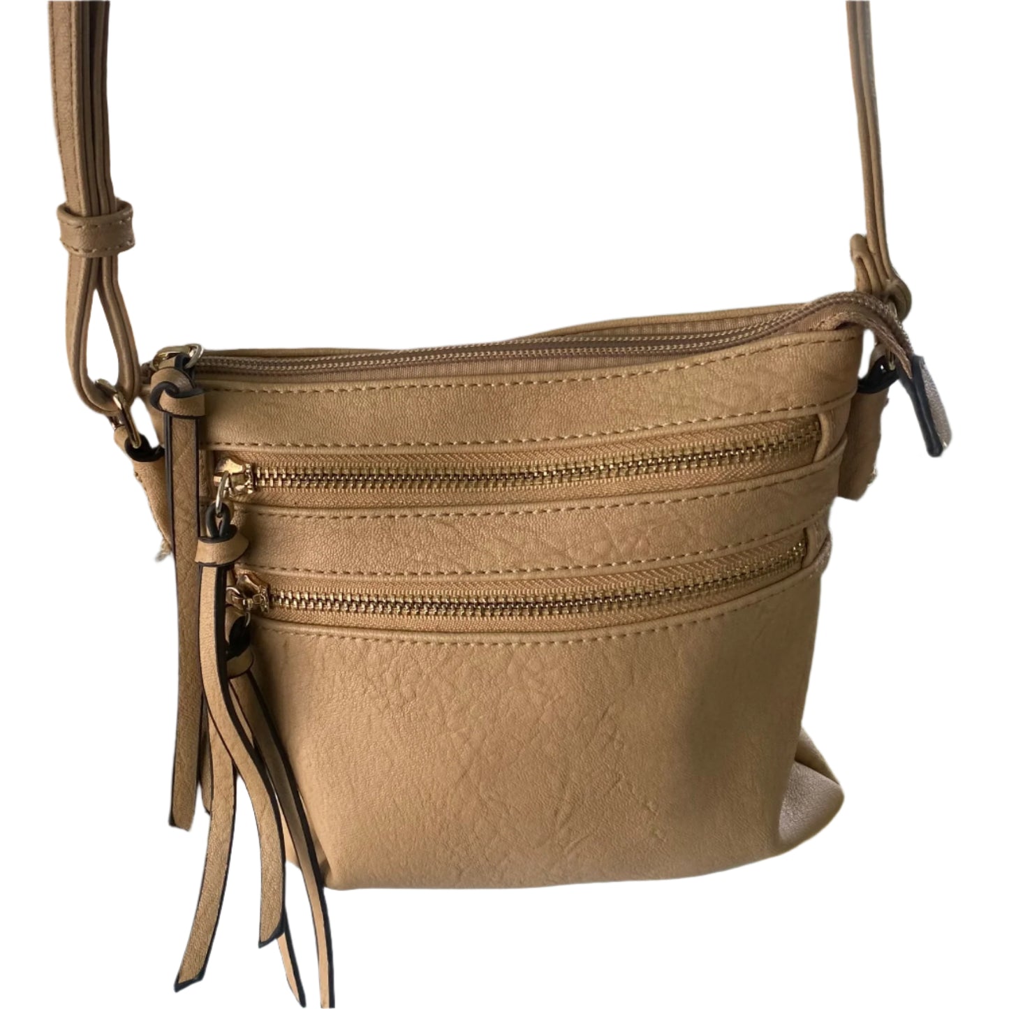Beige Crossbody Purse – Adjustable Strap – Multi-Zip Pockets (Unbranded)