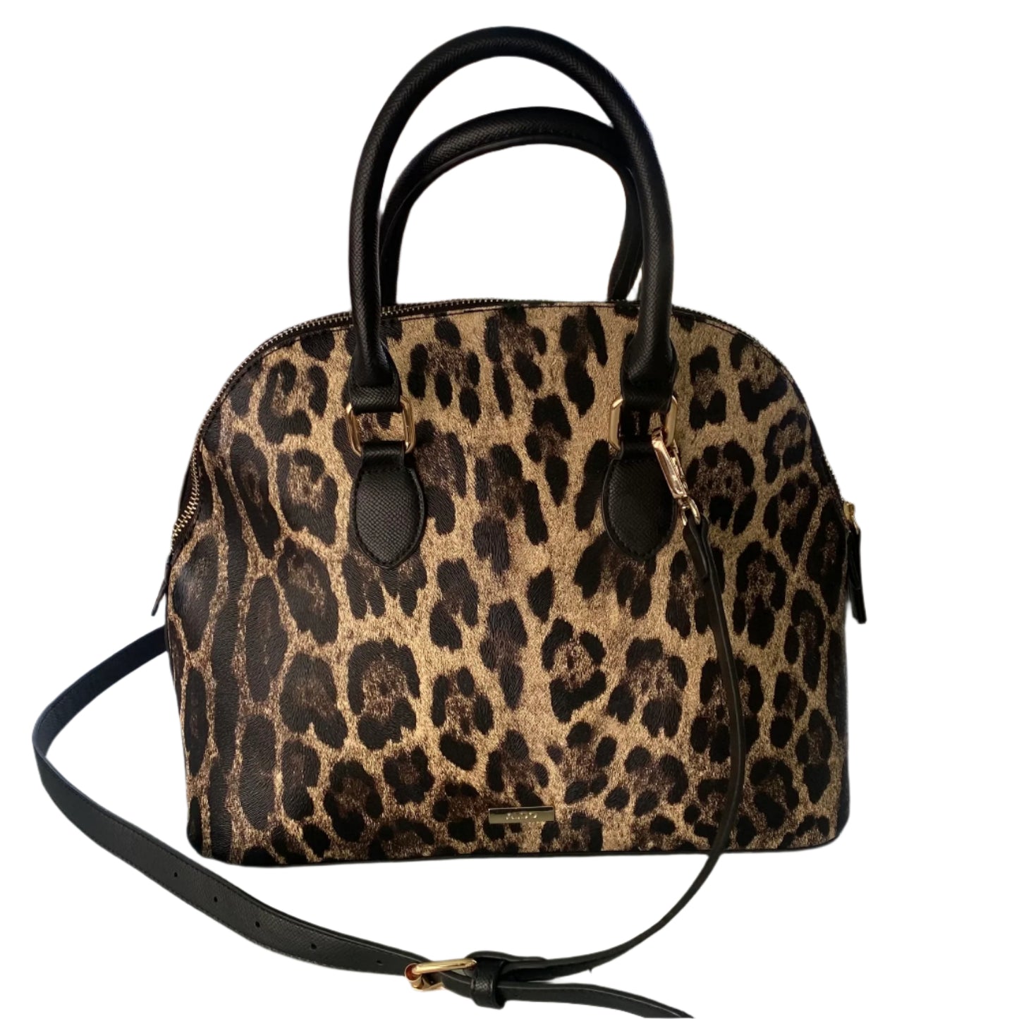 Leopard Print Satchel – Structured Dome Bag – Top Handles & Crossbody Strap (Aldo)