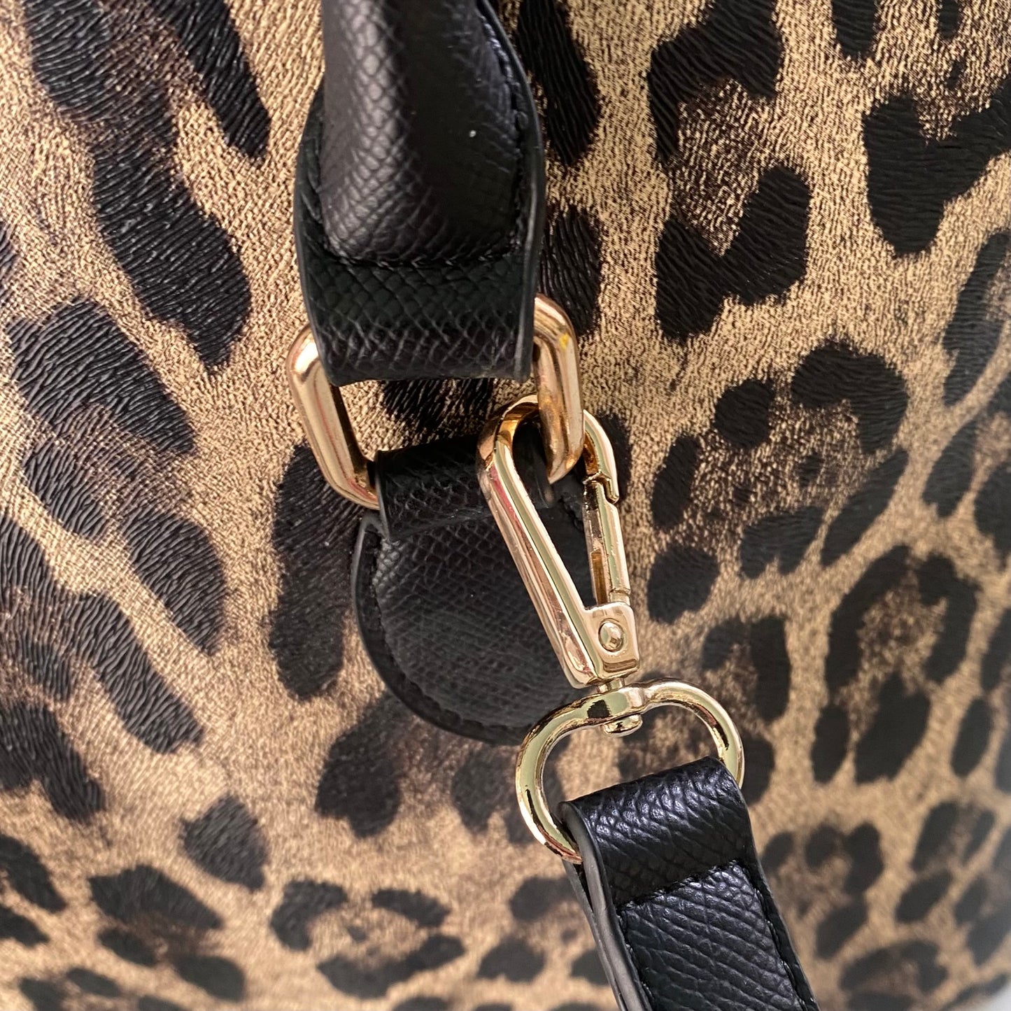 Leopard Print Satchel – Structured Dome Bag – Top Handles & Crossbody Strap (Aldo) hardware detail