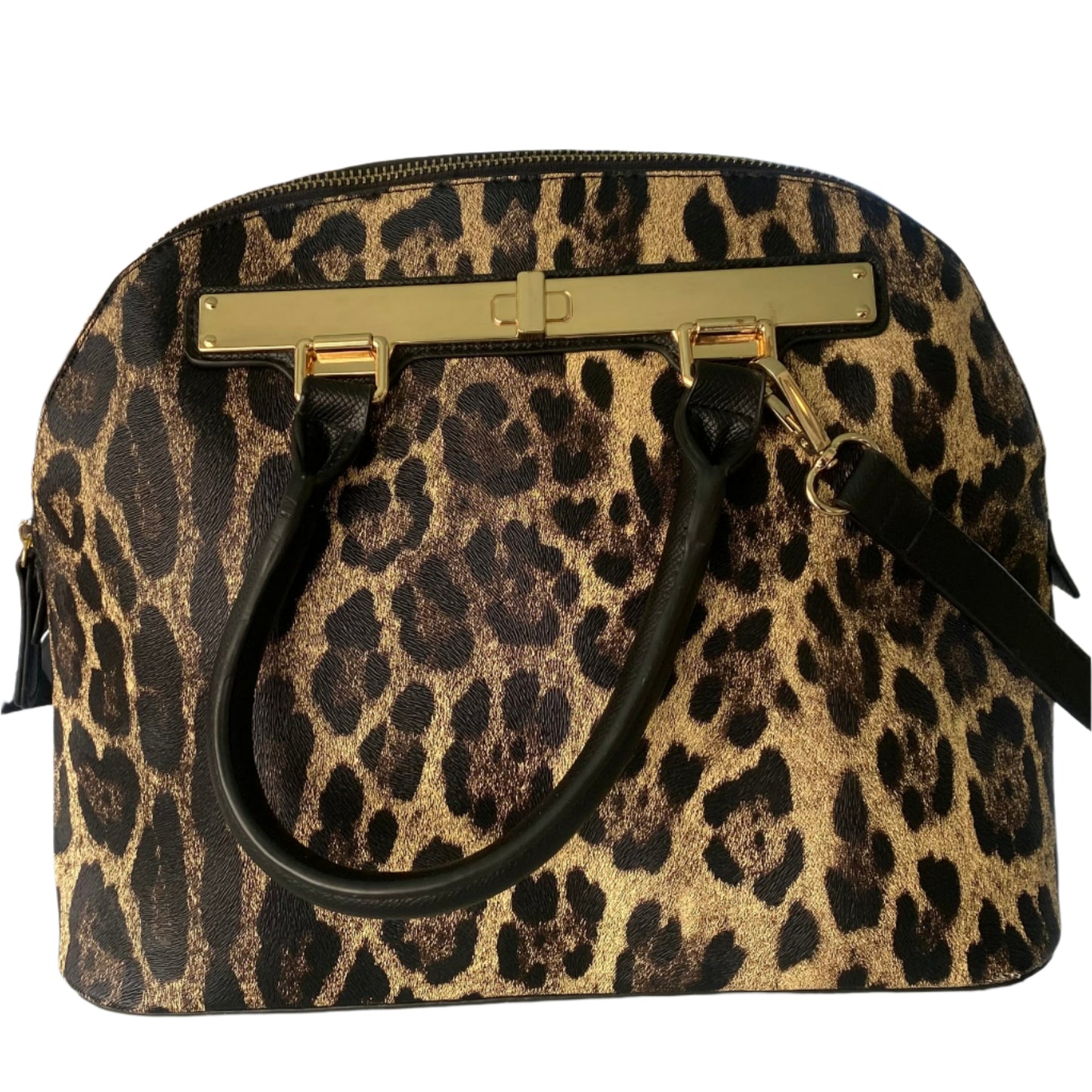 Leopard Print Satchel – Structured Dome Bag – Top Handles & Crossbody Strap (Aldo)