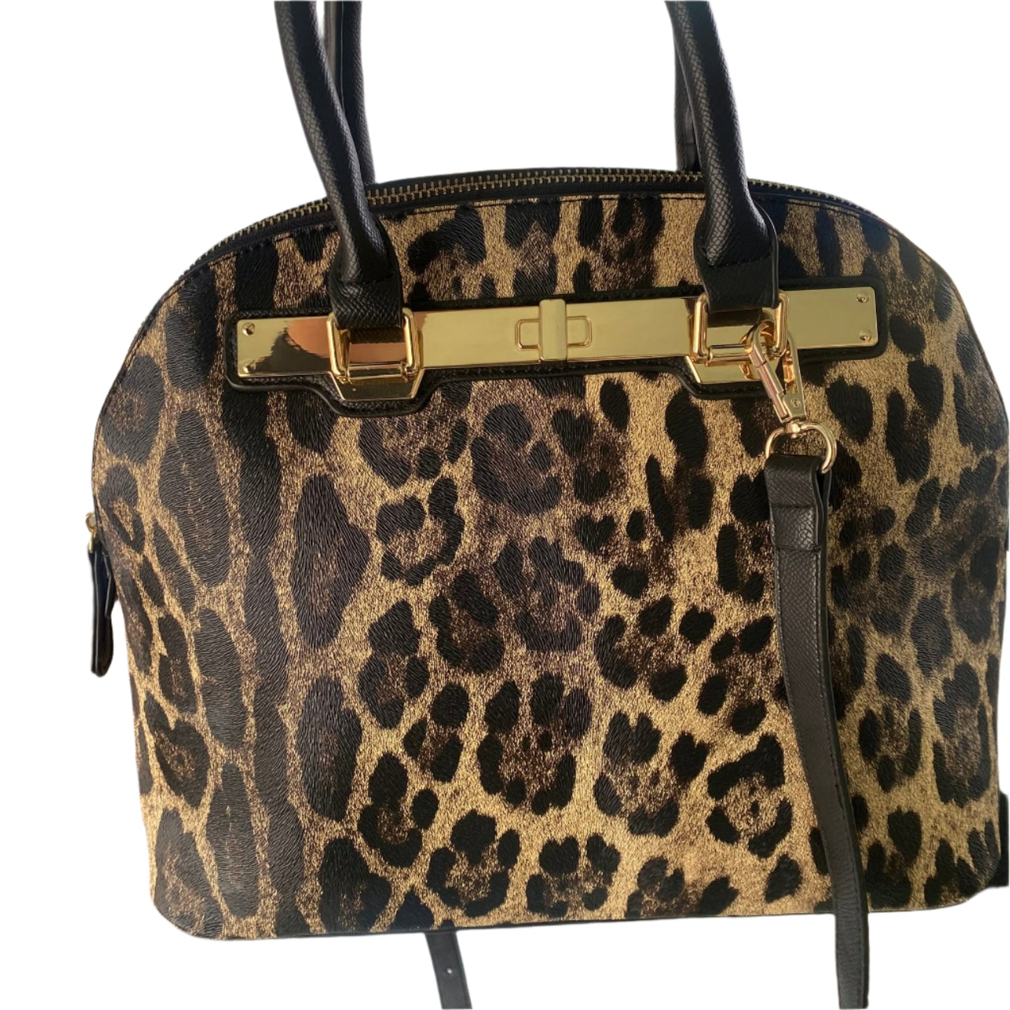 Leopard Print Satchel – Structured Dome Bag – Top Handles & Crossbody Strap (Aldo)