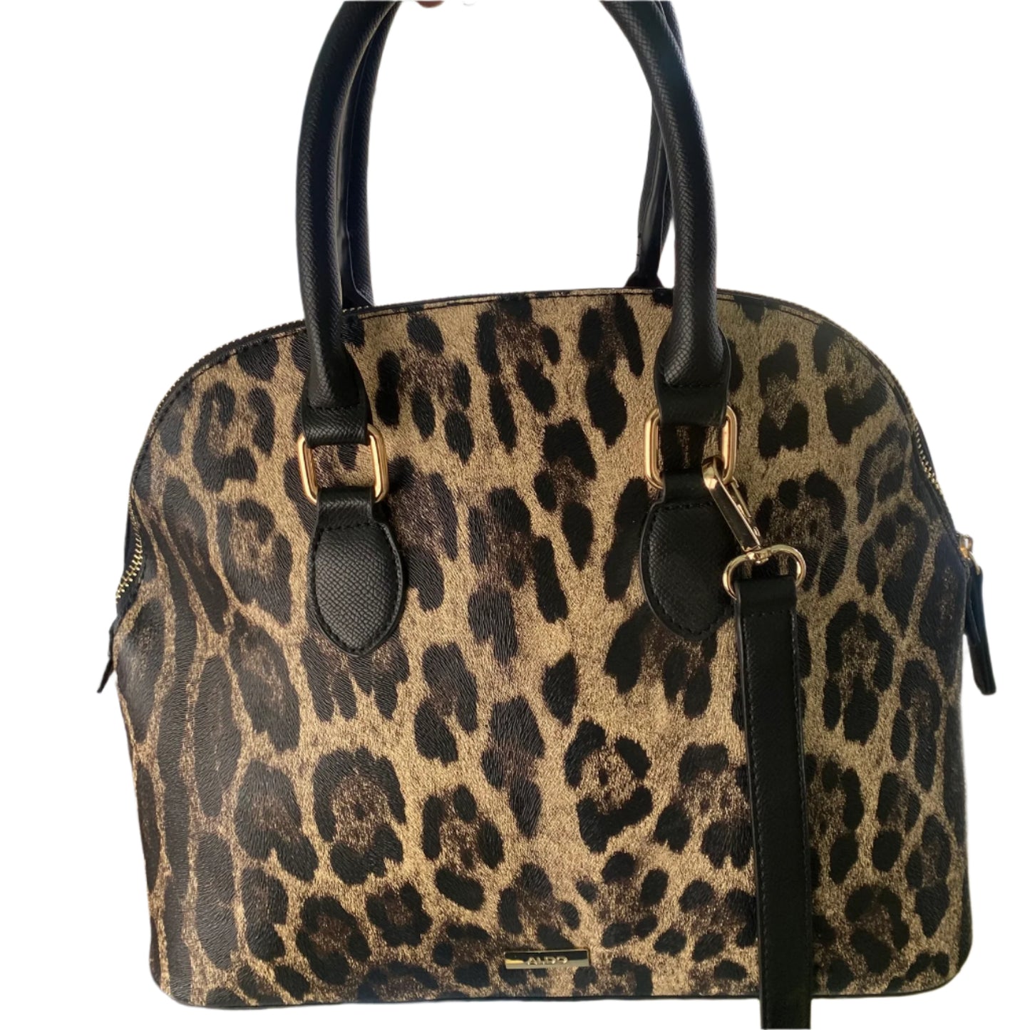 Leopard Print Satchel – Structured Dome Bag – Top Handles & Crossbody Strap (Aldo)