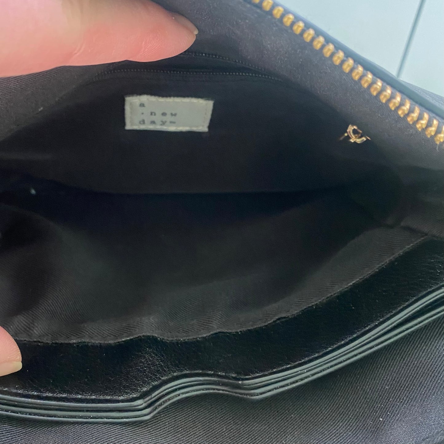 Black Faux Leather Crossbody Purse – Triple Compartment – Adjustable Strap (A New Day) inside