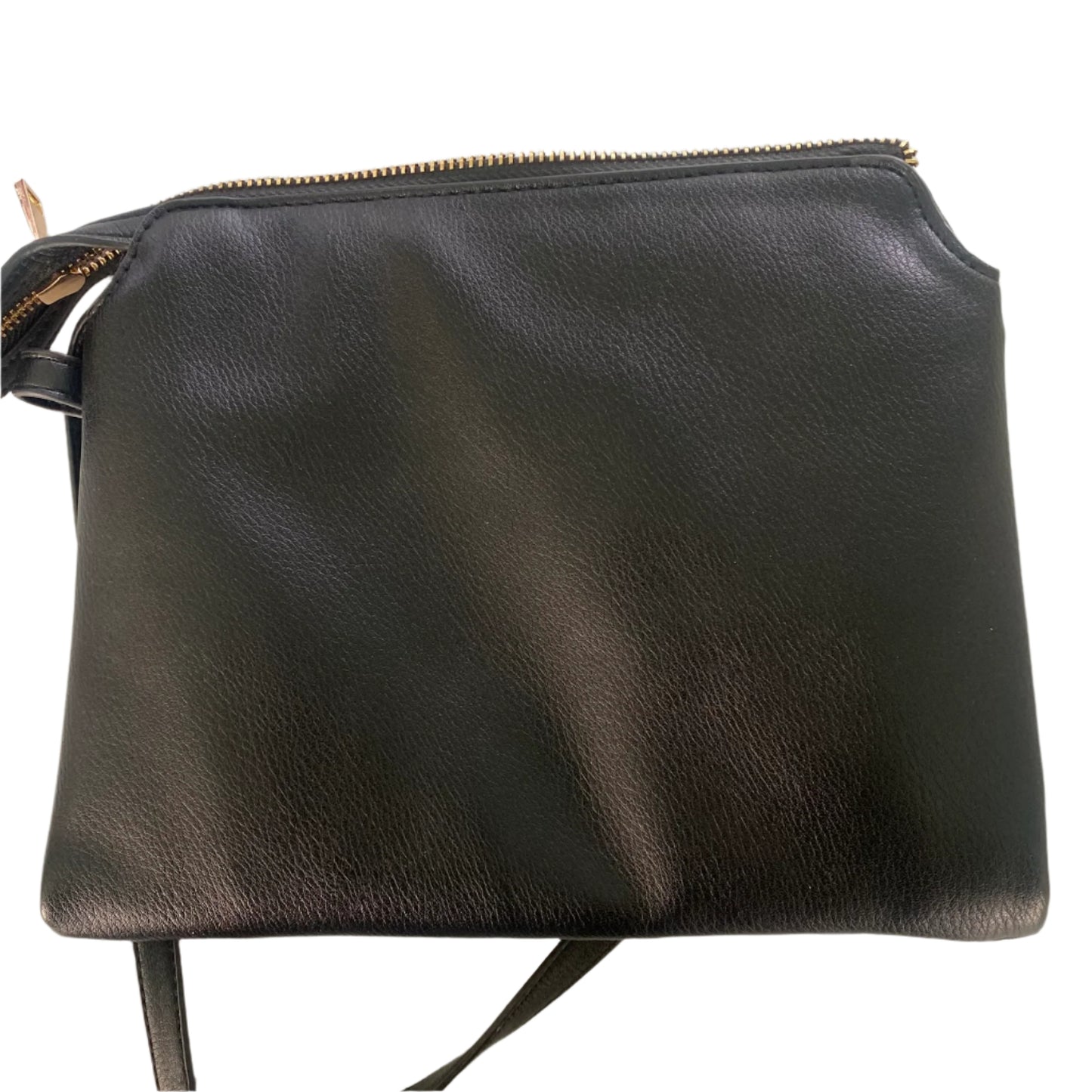 Black Faux Leather Crossbody Purse – Triple Compartment – Adjustable Strap (A New Day)