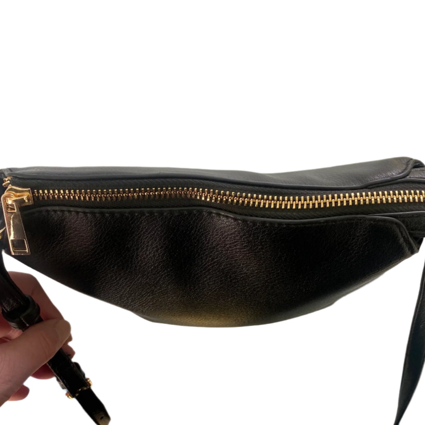 Black Faux Leather Crossbody Purse – Triple Compartment – Adjustable Strap (A New Day) top view