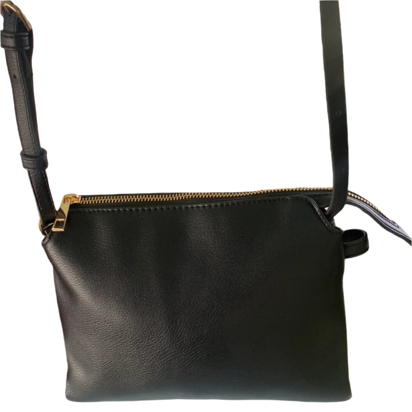 Black Faux Leather Crossbody Purse – Triple Compartment – Adjustable Strap (A New Day)