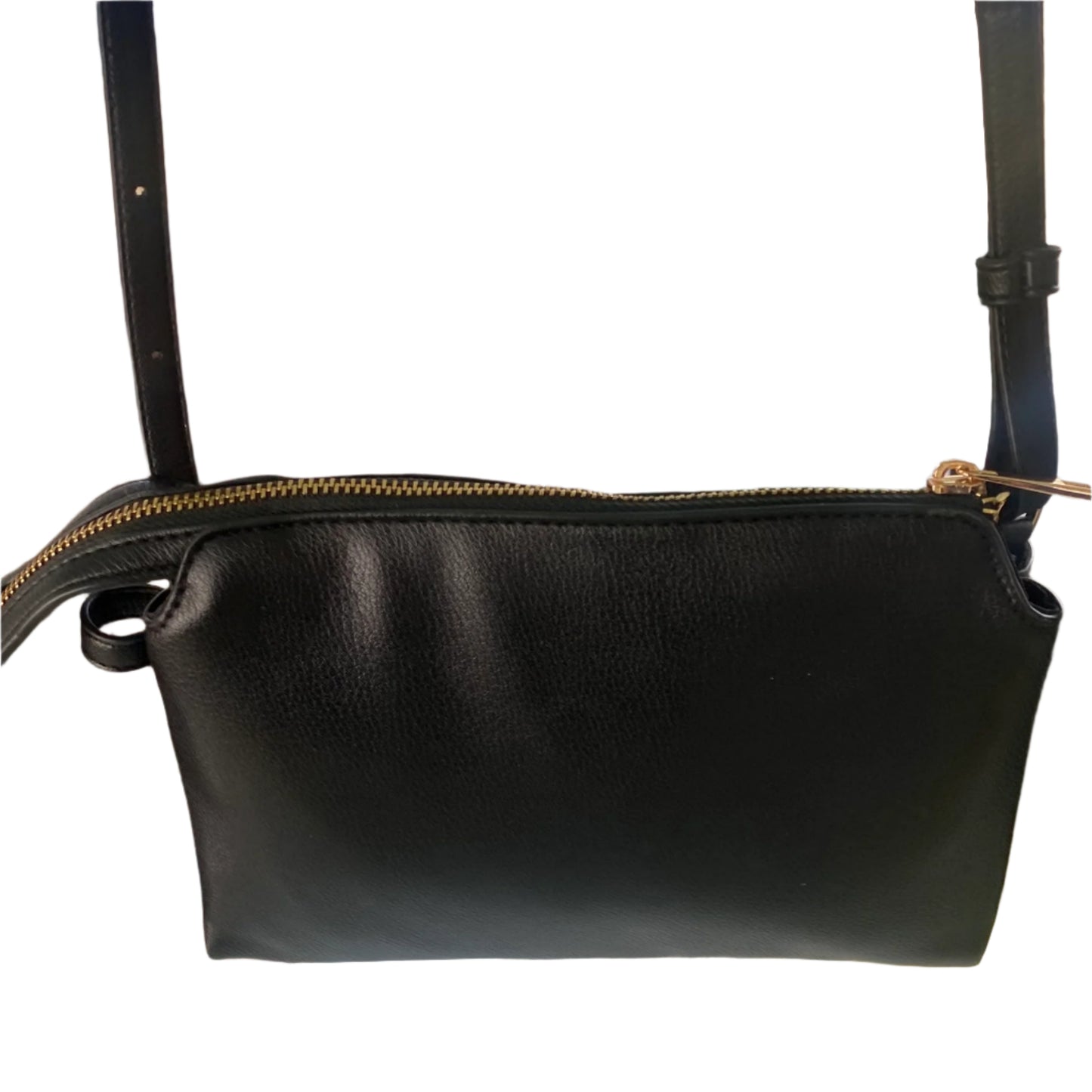 Black Faux Leather Crossbody Purse – Triple Compartment – Adjustable Strap (A New Day)