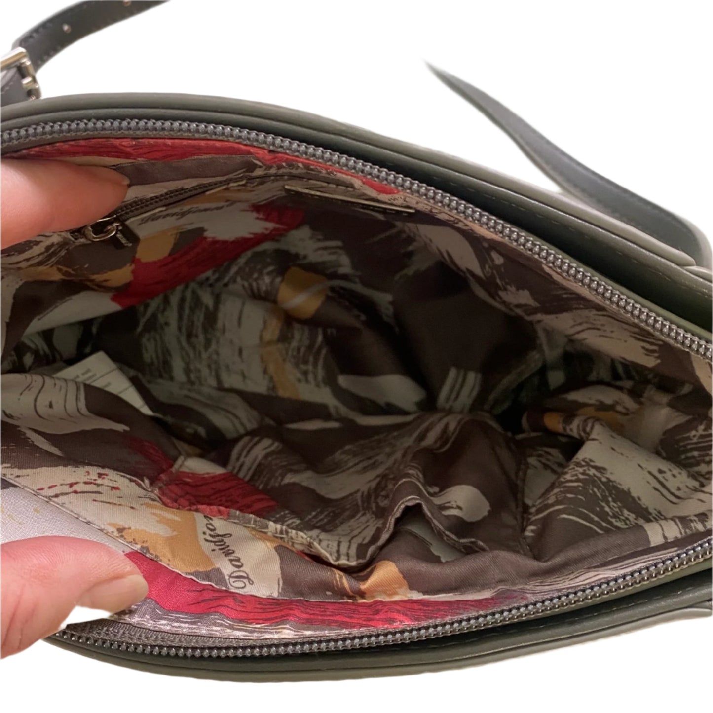 Taupe & Brown Crossbody Purse – Multi-Texture Finish – Zip Pocket Front (David Jones)