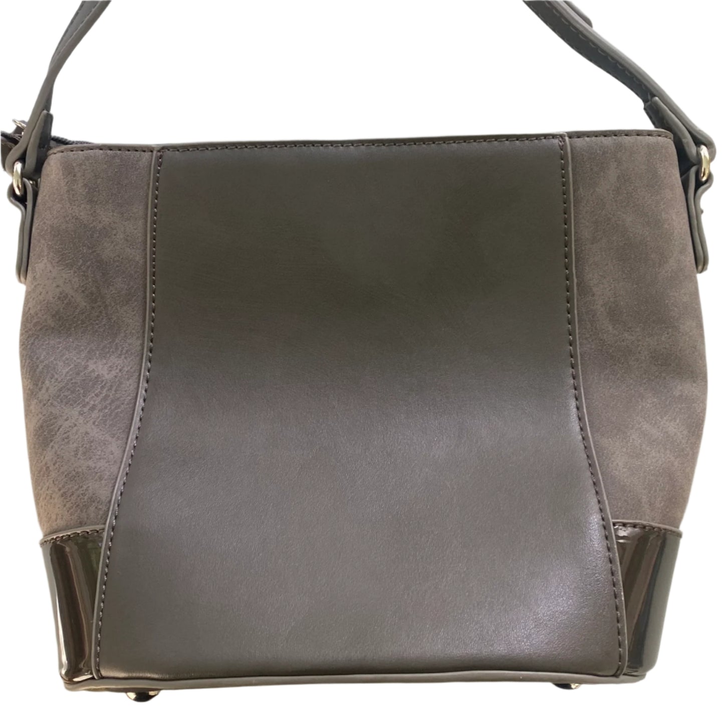 Taupe & Brown Crossbody Purse – Multi-Texture Finish – Zip Pocket Front (David Jones)