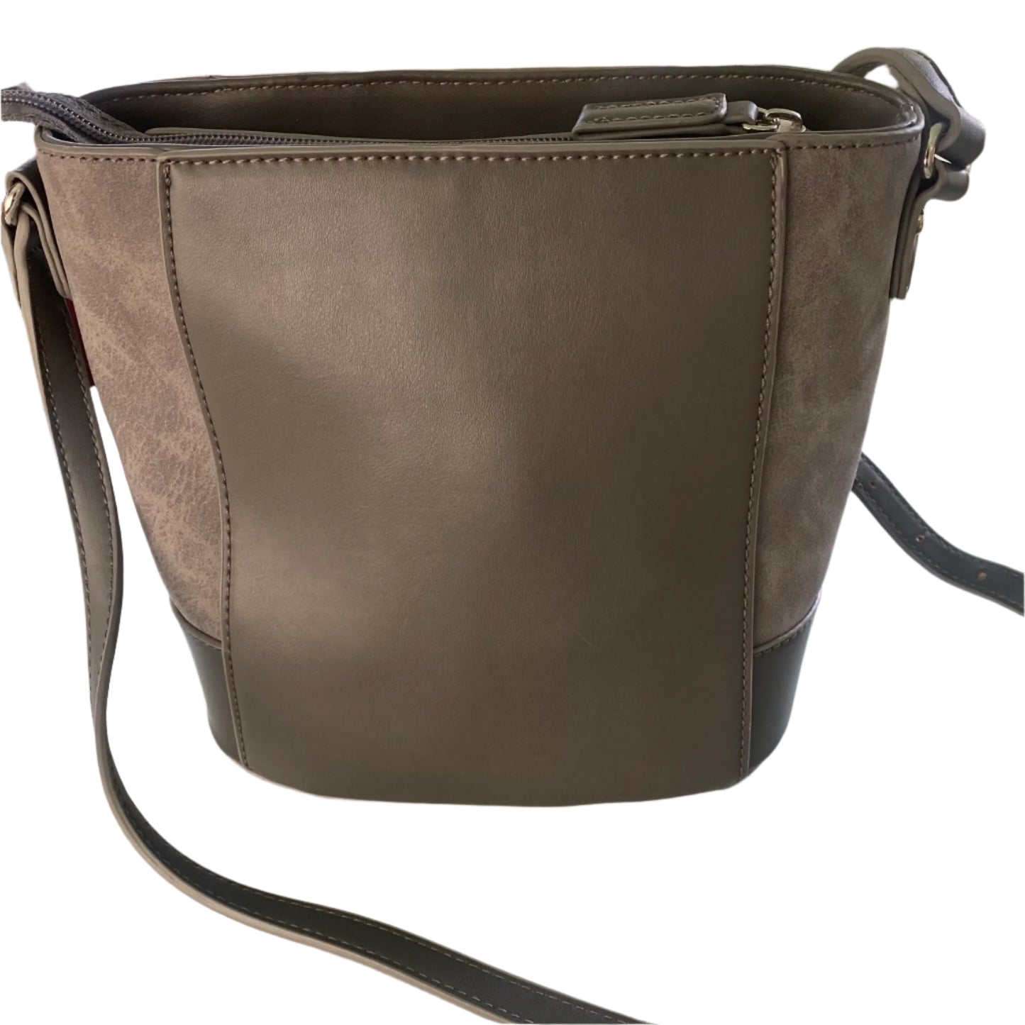 Taupe & Brown Crossbody Purse – Multi-Texture Finish – Zip Pocket Front (David Jones)