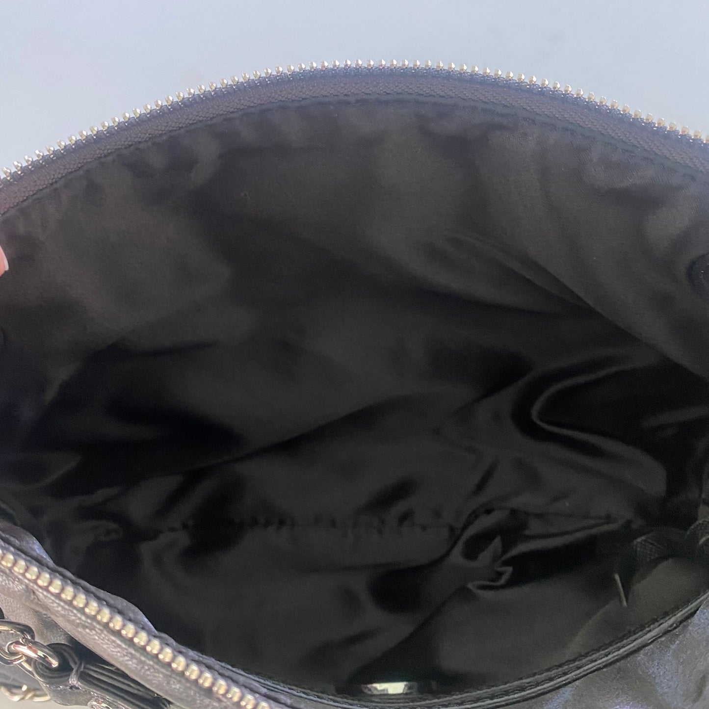 Black Quilted Leather Shoulder Bag – Chain Strap – Zip Top – 100% Genuine Leather (DKNY) interior