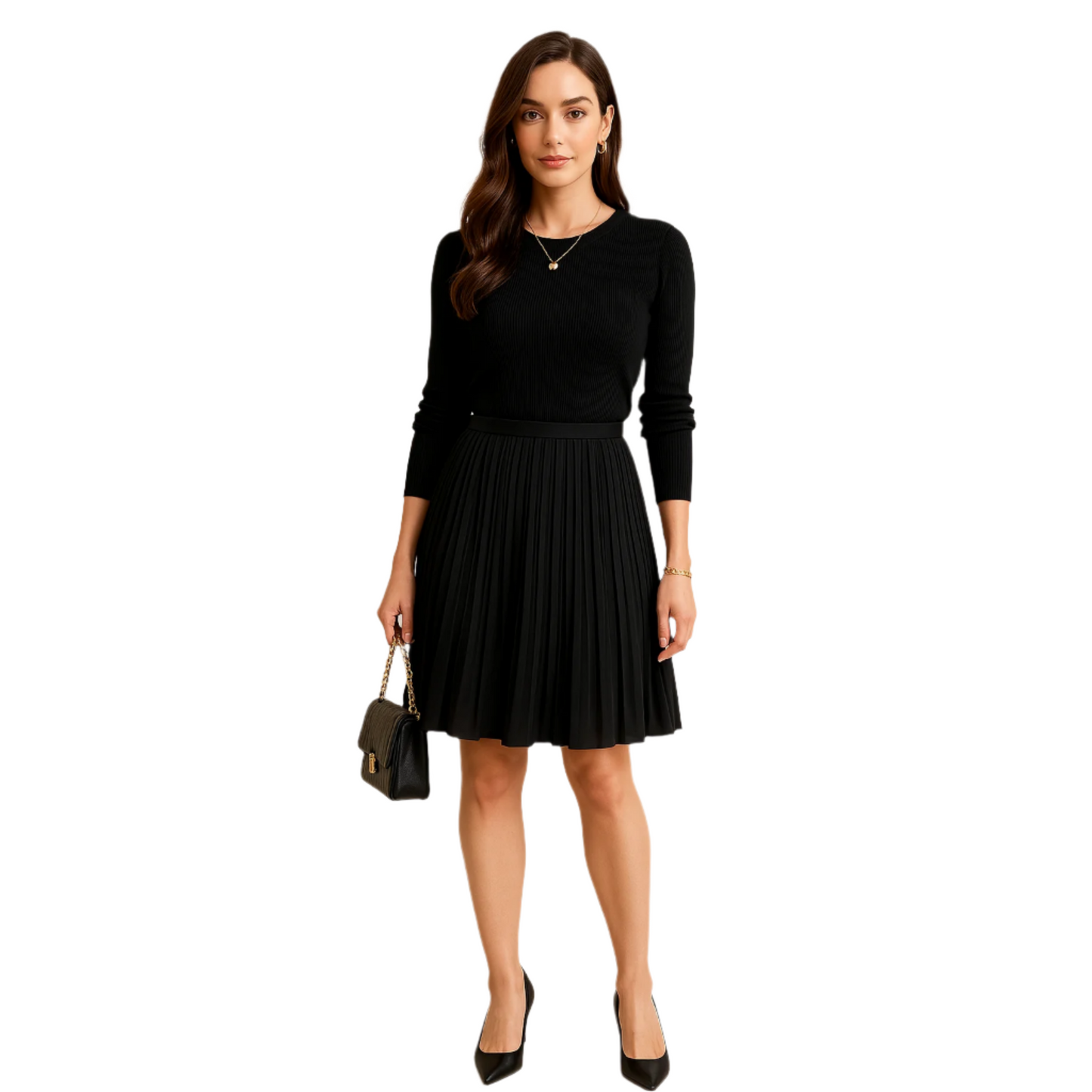 Peter Nygard Black Pleated Midi Skirt – Petite Size 10 – Classic & Flattering ai generated model