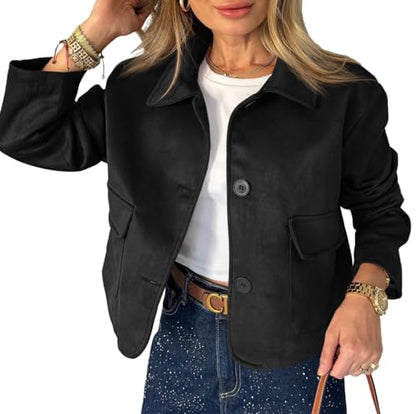 Tankaneo Women's Faux Suede Jacket Black