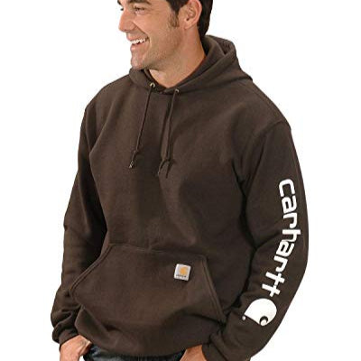 Men’s Midweight Hoodie – Sleeve Logo – Dark Brown – Durable Workwear (Carhartt)
