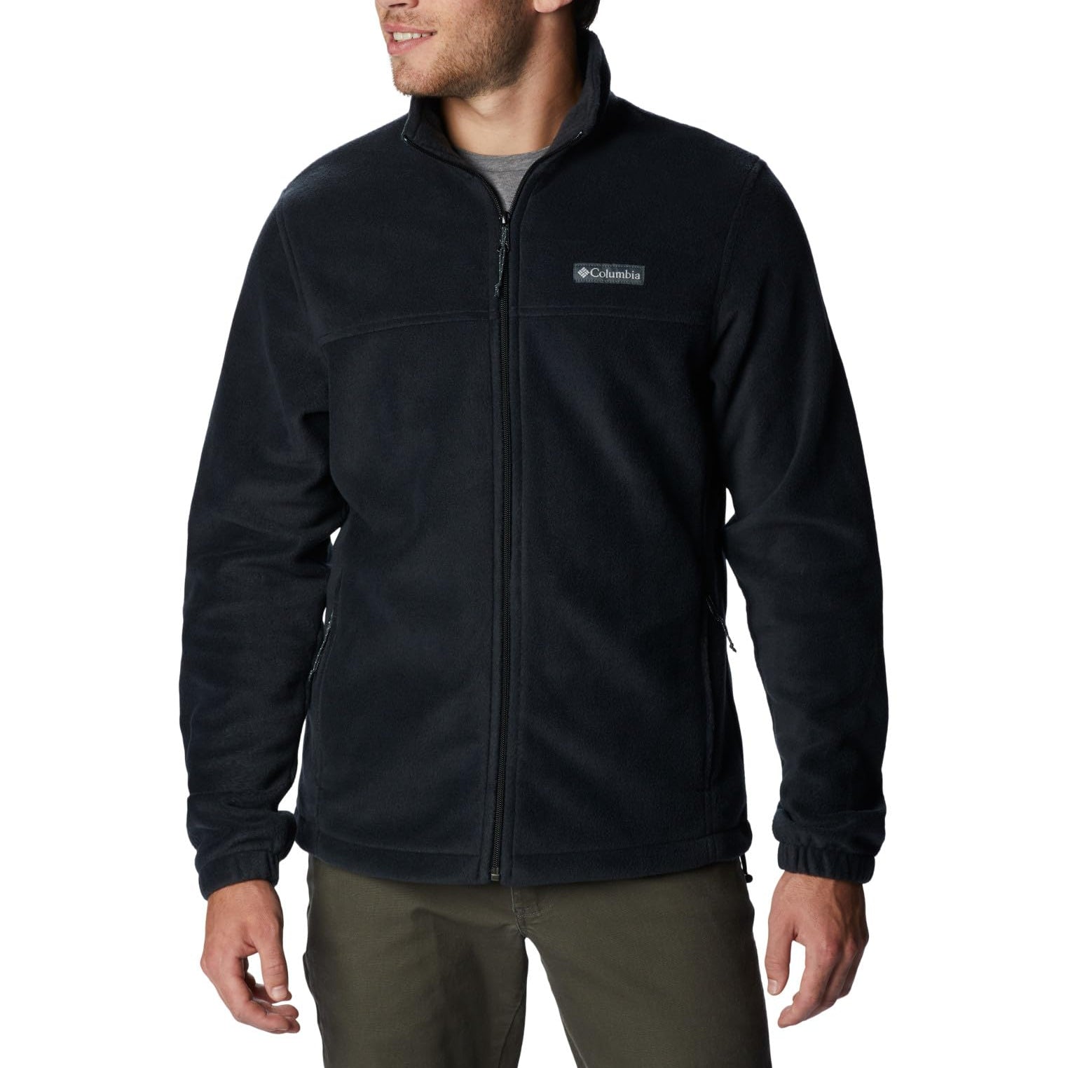 Men’s Full Zip Fleece Jacket – Black – Classic Fit – Size Selectable (Columbia) front view on a model