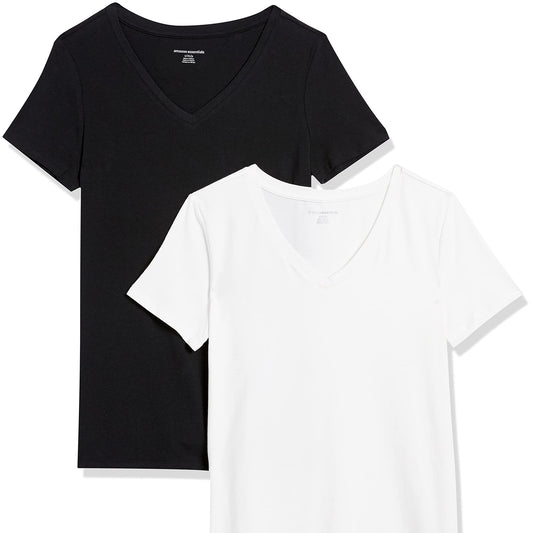 2-Pack V-Neck T-Shirts – Classic Fit, Short Sleeve, Soft Cotton Blend (Amazon Essentials) flat lay view
