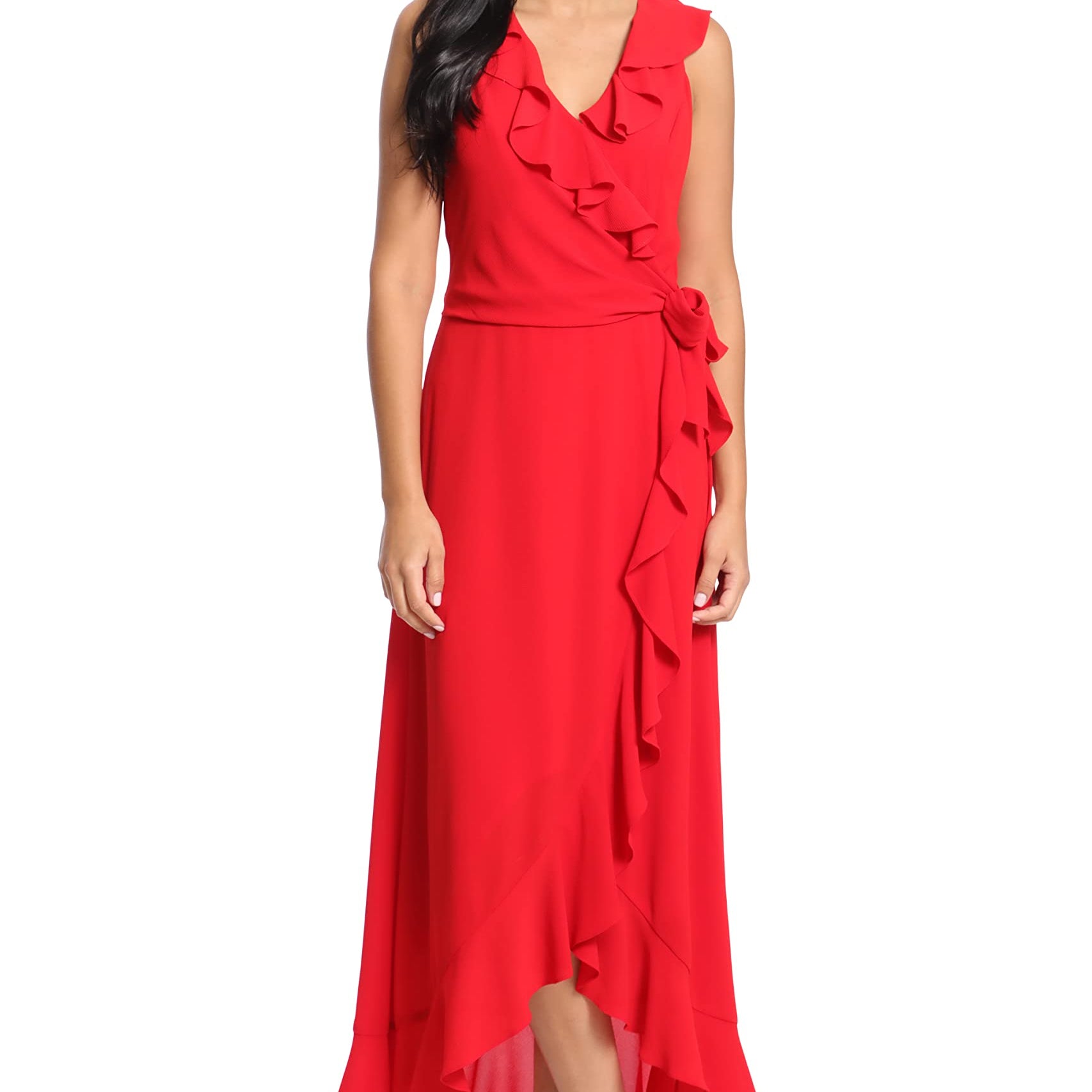 Women's Ruffle Hem Maxi Dress – Elegant & Flowy (London Times) front view on a model