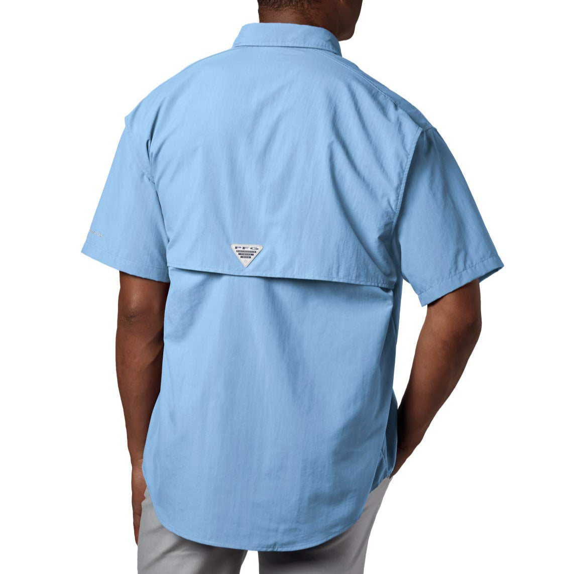 Columbia Men’s PFG Bahama™ II Short Sleeve Button-Up Shirt – UV Protection & Breathable back view on model