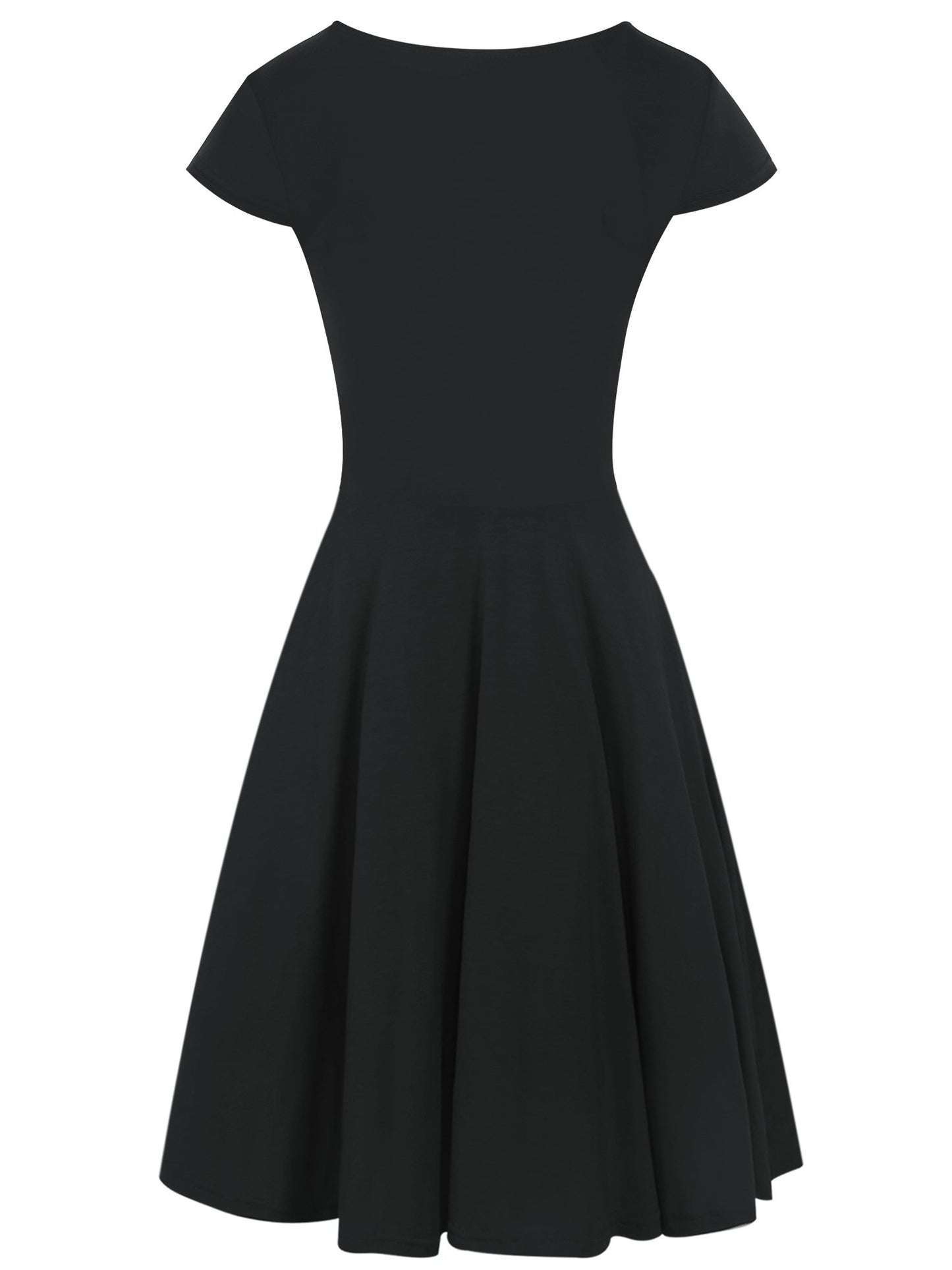 Oxiuly Women's V-Neck Cap Sleeve Swing Dress Black