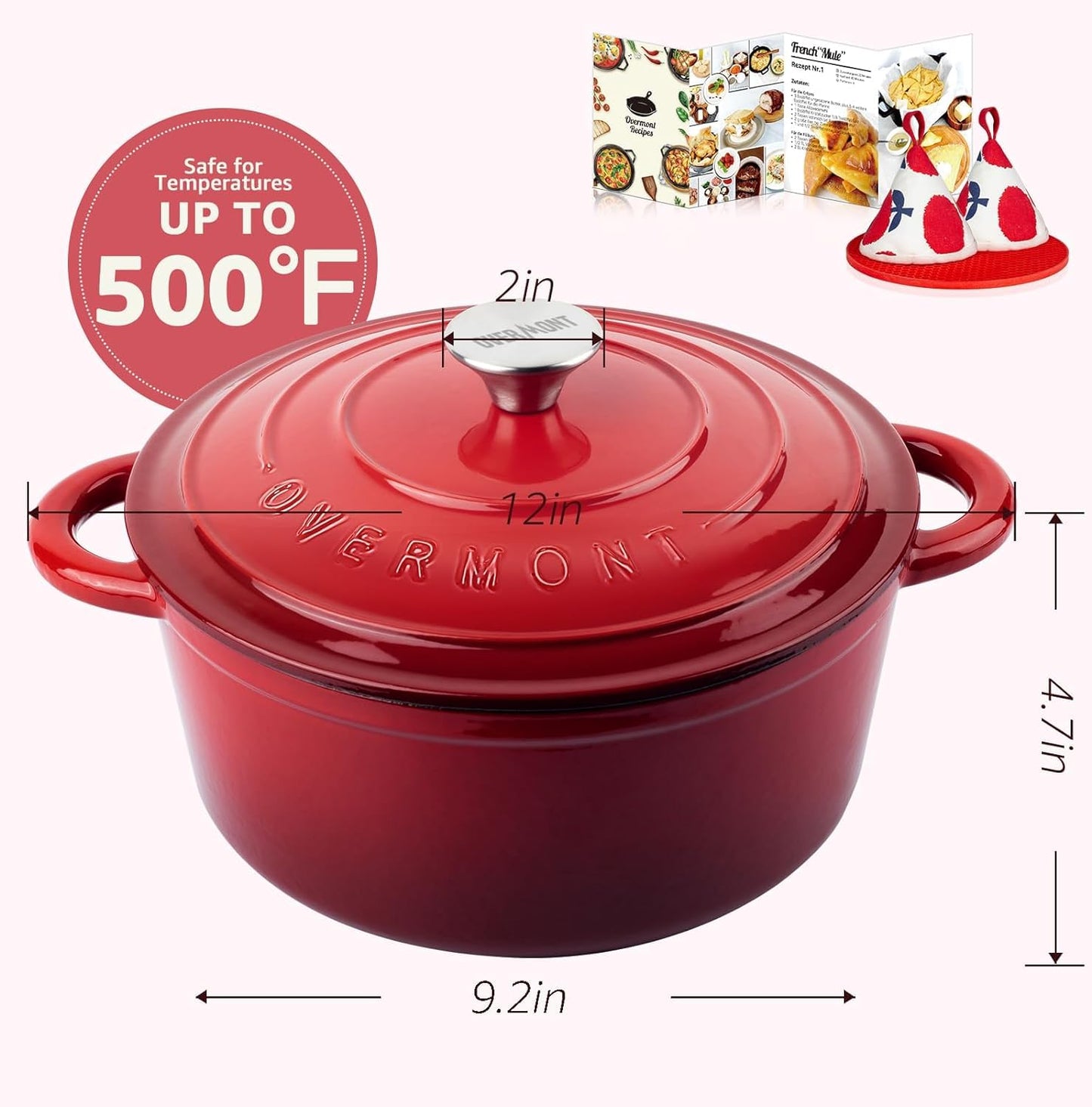 Overmont Enameled Cast Iron Dutch Oven 5.5QT