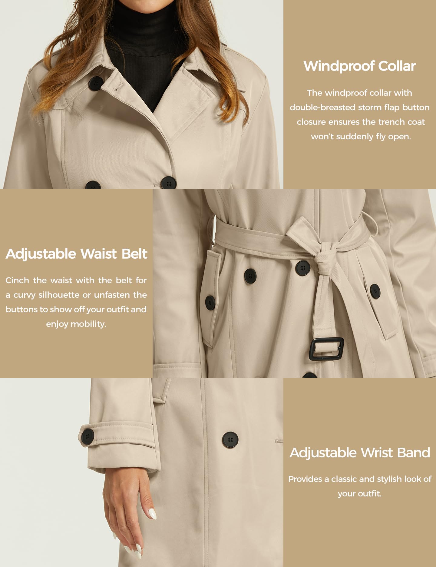 Wantdo Women's Trench Coat Khaki
