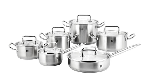 ZWILLING Twin Classic 12-Piece Stainless Steel Cookware Set – All Cooktops – Dripless Rims + Integrated Measuring Scale full set
