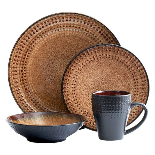 Pfaltzgraff Cambria 16-Piece Stoneware Dinnerware Set – Service for 4 – Dark Brown