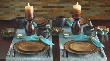 Pfaltzgraff Cambria 16-Piece Stoneware Dinnerware Set – Service for 4 – Dark Brown table setting